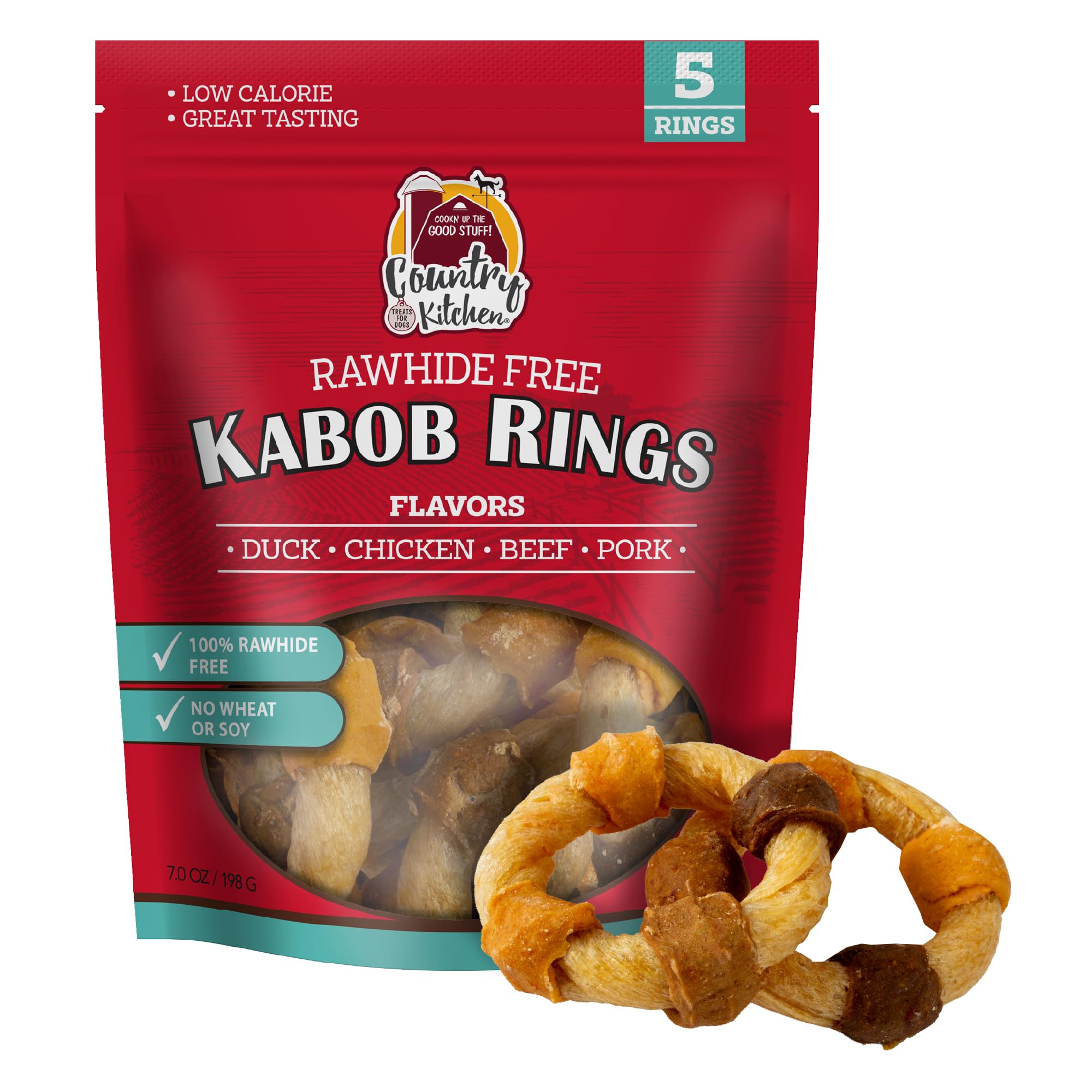 Country Kitchen Anneaux Kabob poulet sans rawhide, friandise savoureuse pour chien.