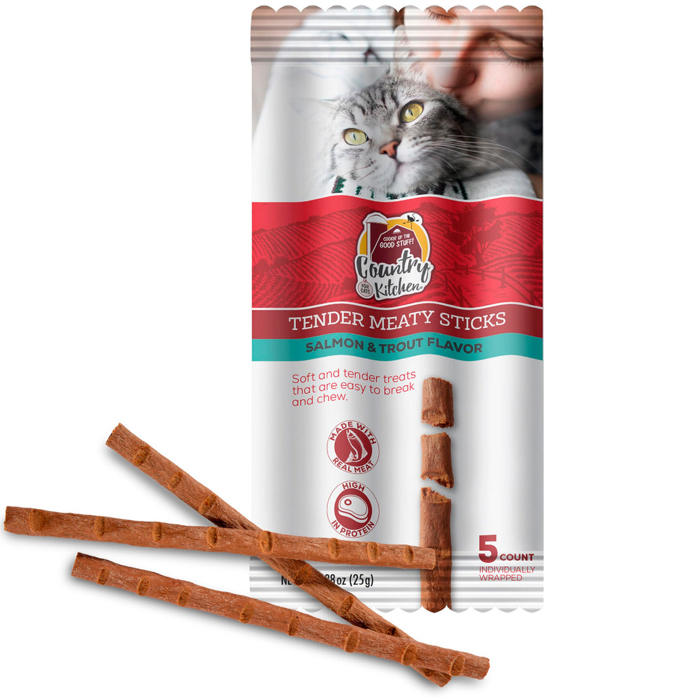Country Kitchen chat-batonnet saumon-truite emballage clair facilitant le choix