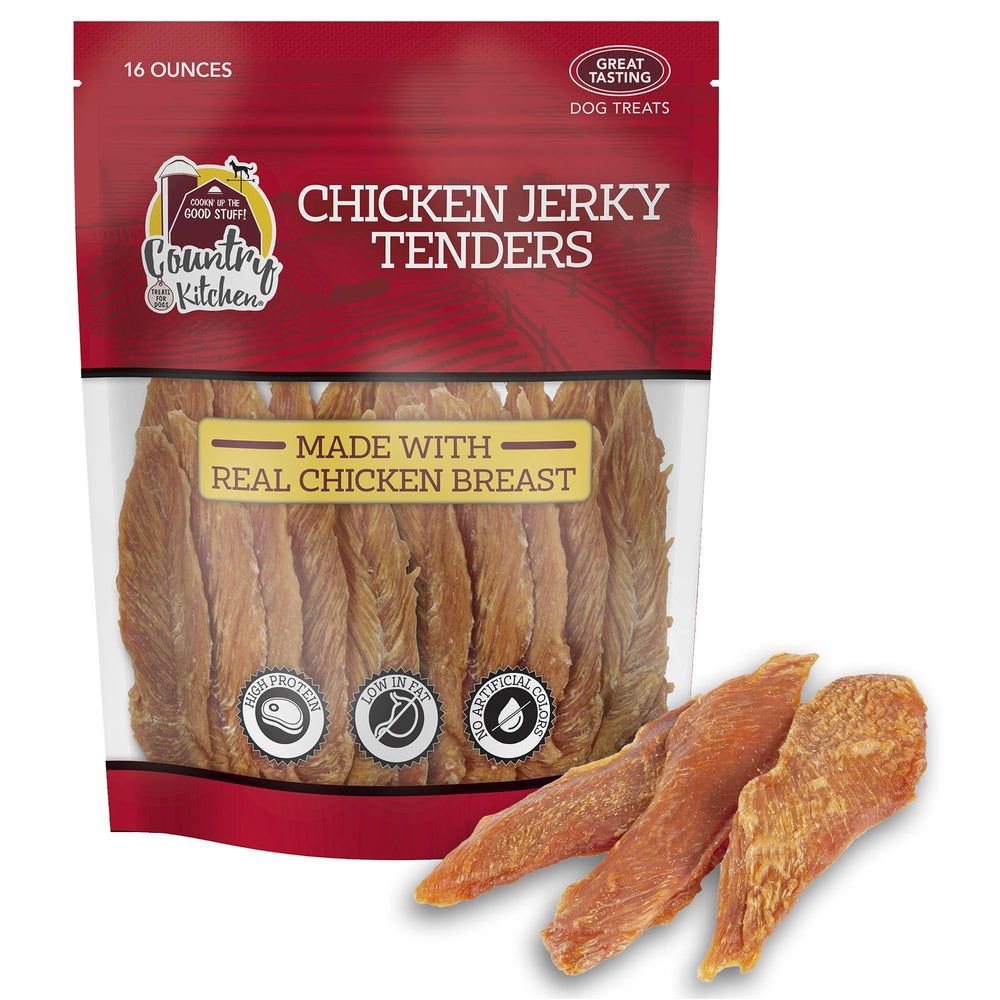 Country Kitchen jerky poulet pour chien: friandise tendre et protéinée pour récompenser.