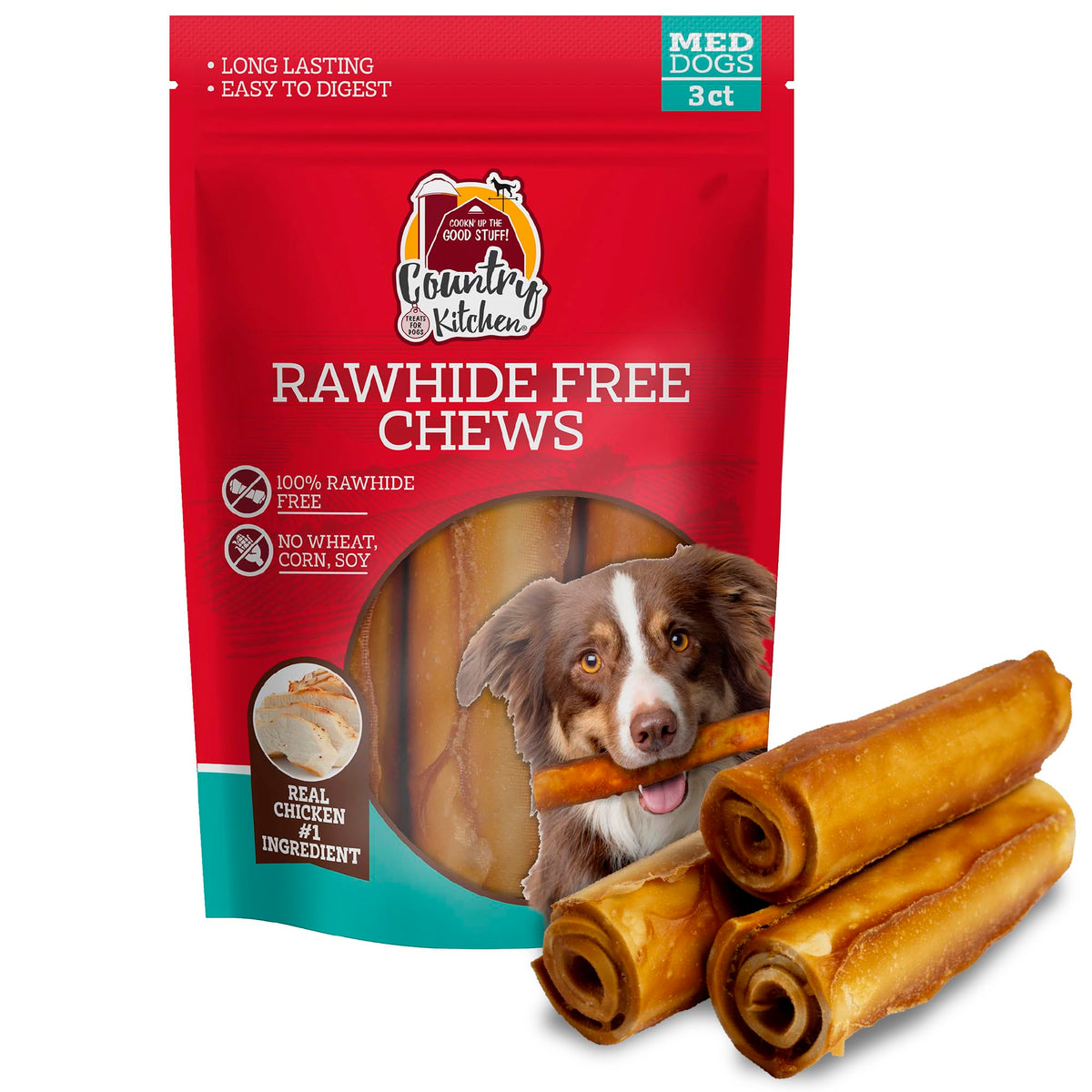 Country Kitchen: os-poulet-sans-cuir – friandise durable pour chien moyen.