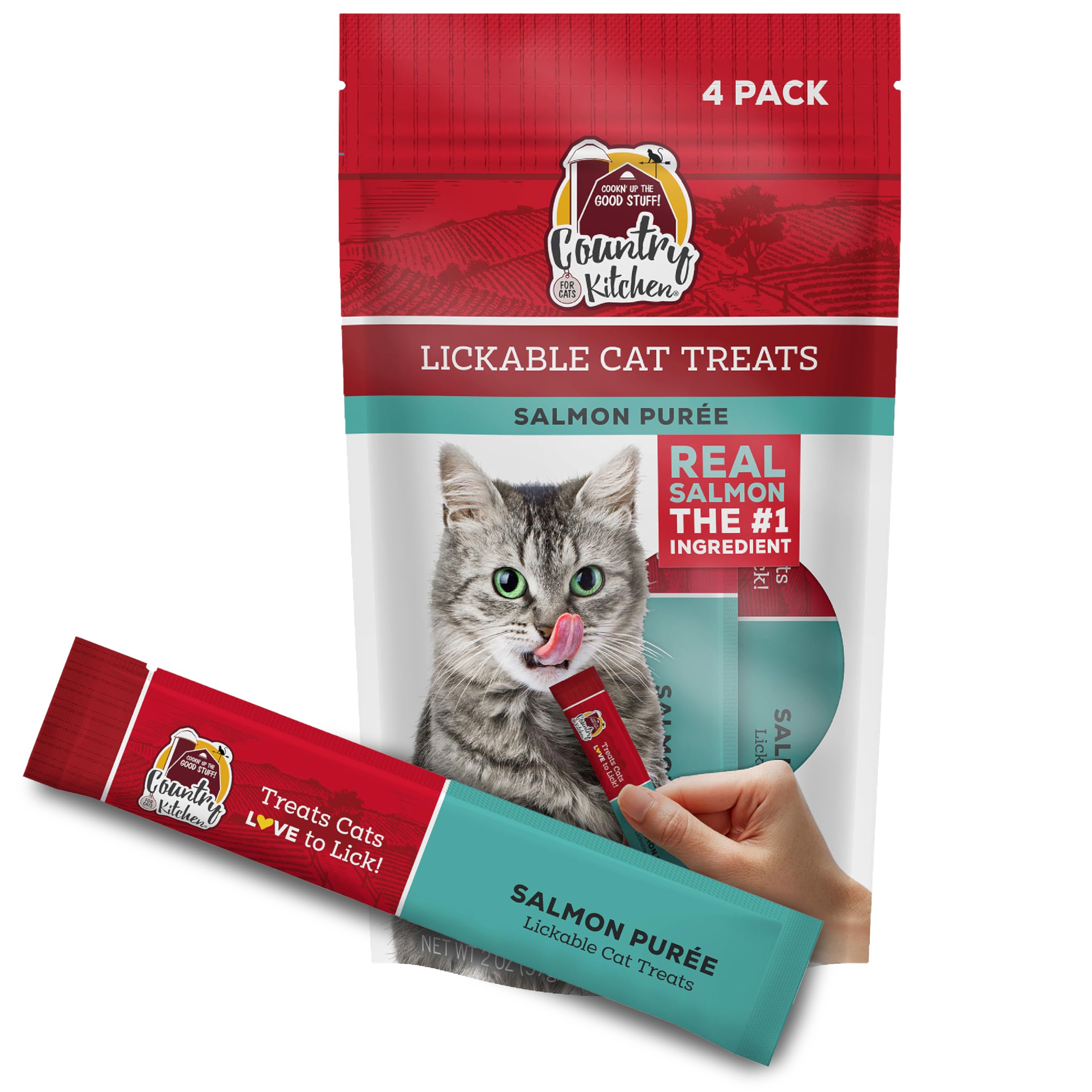 Country Kitchen Purée Saumon - Tube, friandise interactive et hydratante pour chat