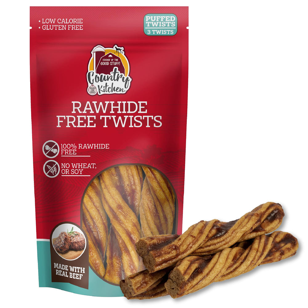 Country Kitchen Twists boeuf sans rawhide — photo-produit montrant texture tendre et appétissante