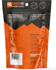 Emballage CountryPet Naturals de friandises bœuf lyophilisé, pratique et sans réfrigération.