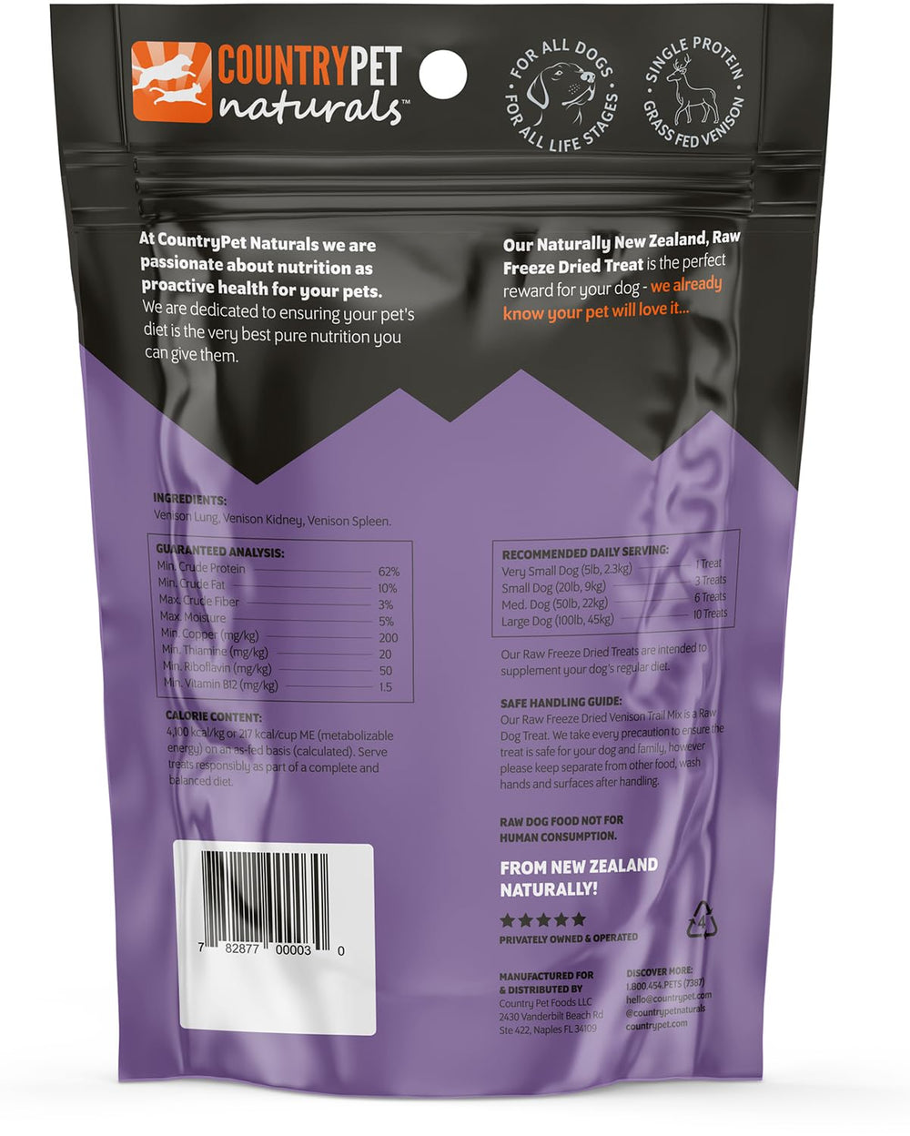 Friandise d'organes de venaison CountryPet Naturals avec rein, idéale comme récompense naturelle.