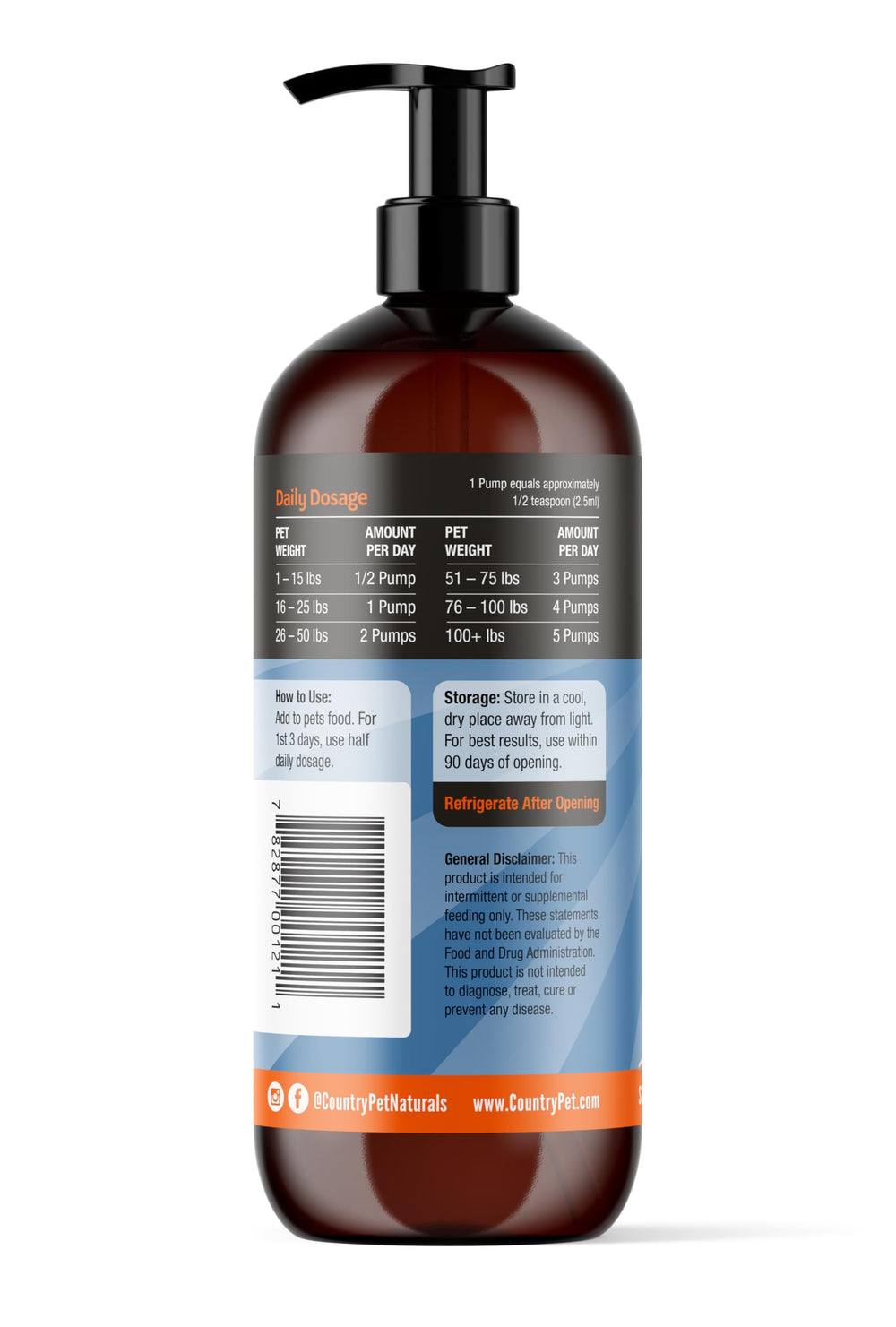 CountryPet Naturals pompe doseuse: dosage precis et pratique sans fuite.