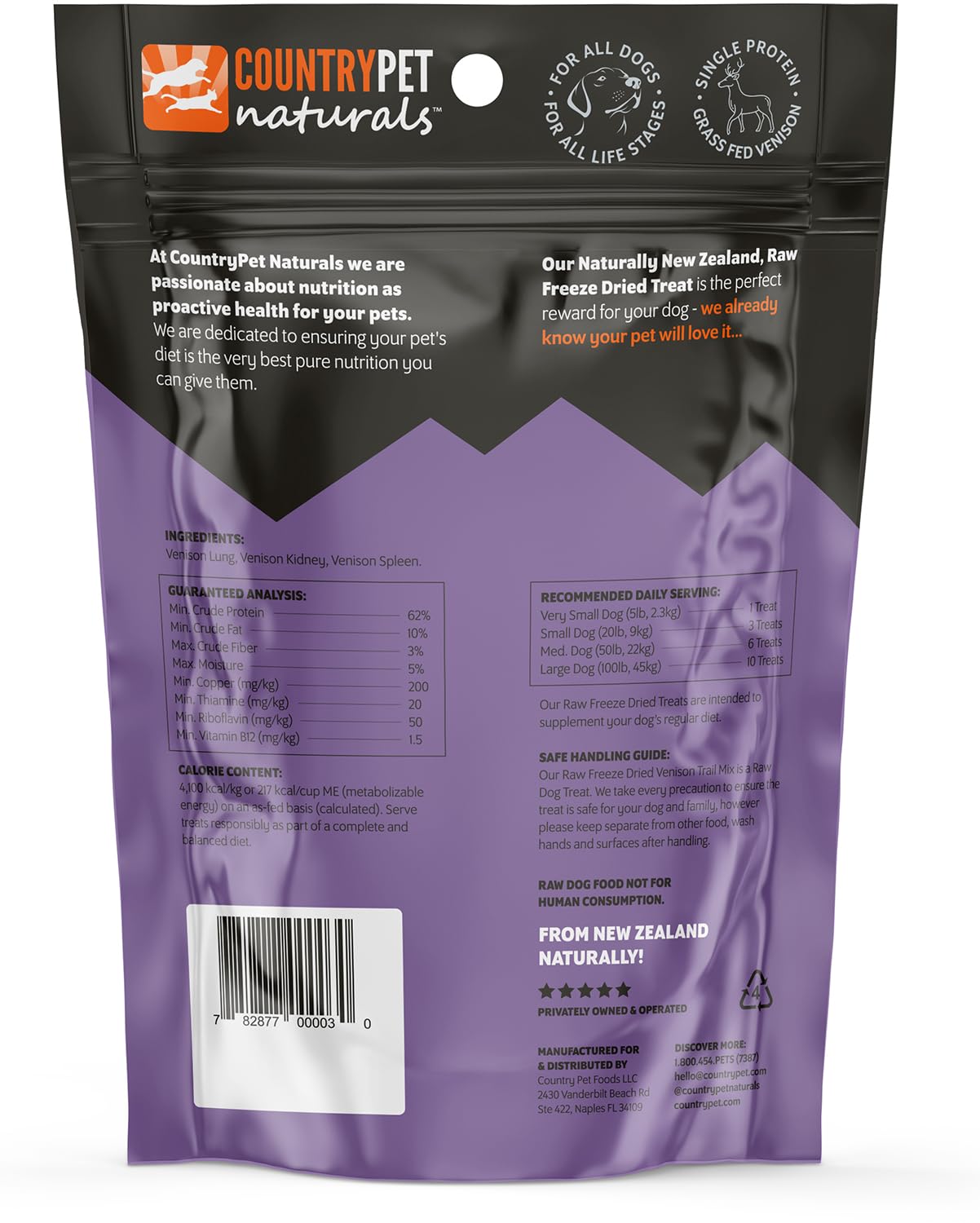 CountryPet Naturals 100% venaison organes; ingrédients simples pour chiens sensibles.