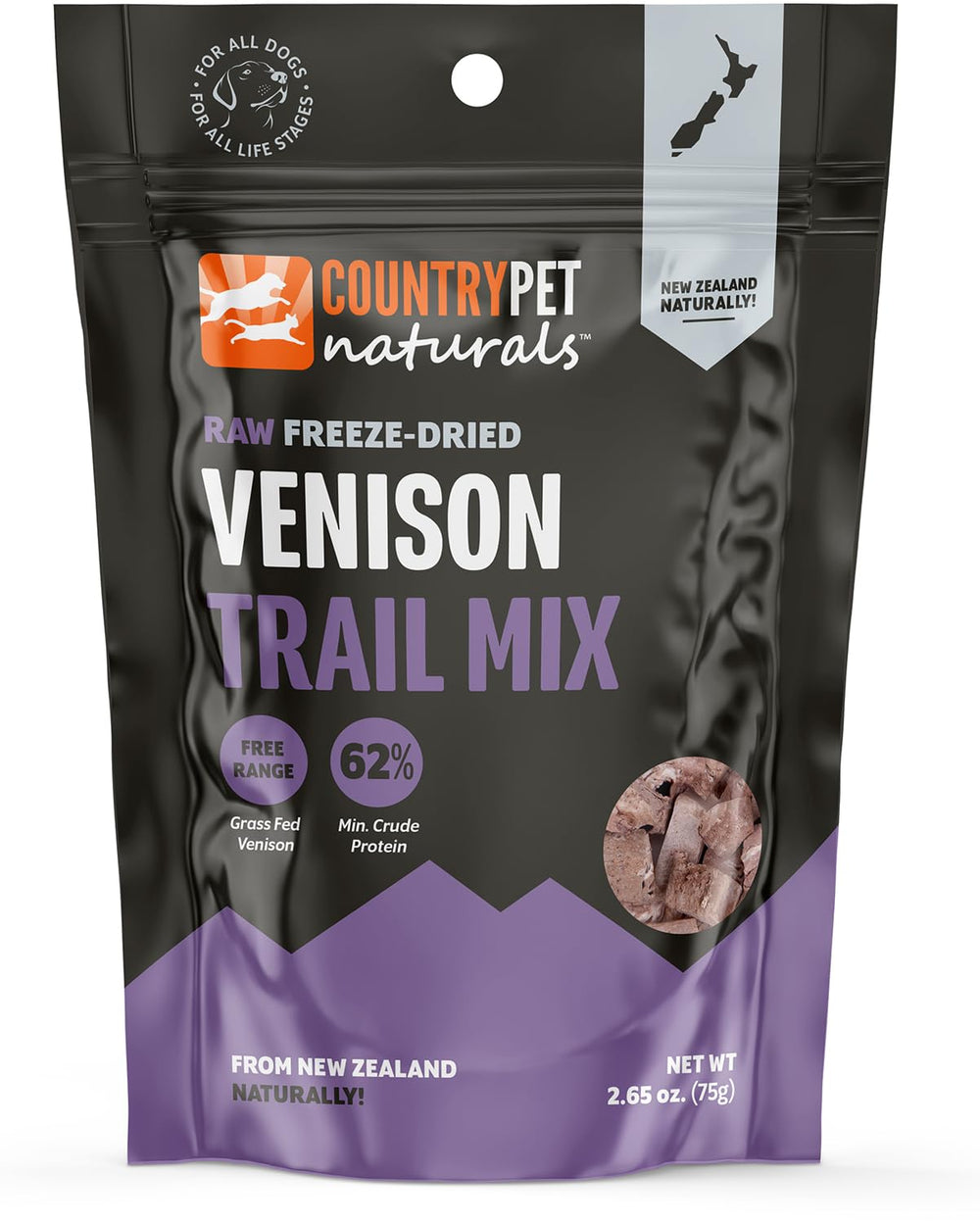 CountryPet Naturals venaison de cerf: poumons, rate et rein; protéines complètes pour chiens sensibles.