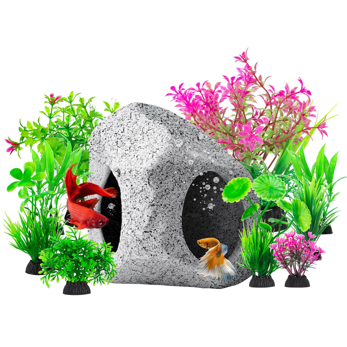 CousDUoBe cache-roche aquarium: refuge naturel pour poissons.
