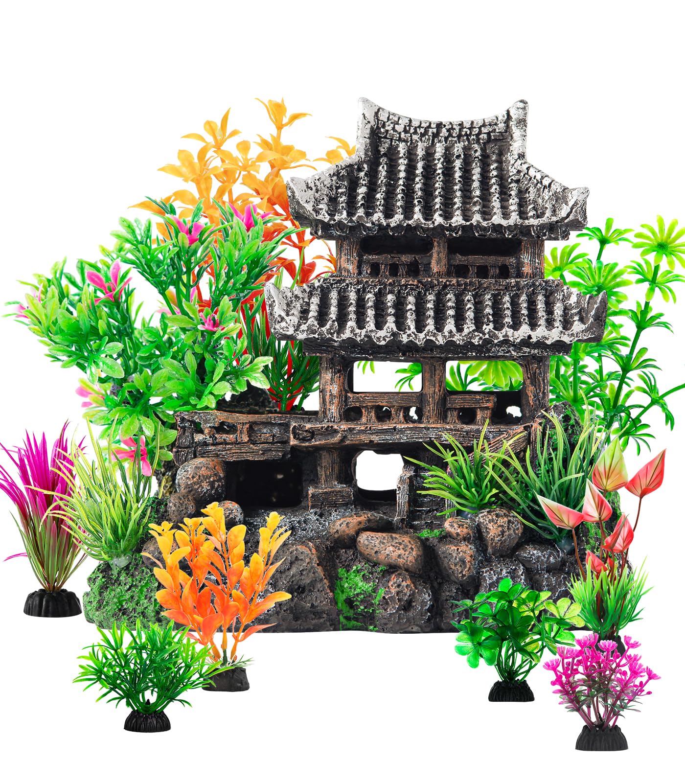 CousDUoBe château en résine pour aquarium, décor attrayant et cachette pour les poissons.