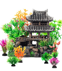 CousDUoBe château en résine pour aquarium, décor attrayant et cachette pour les poissons.