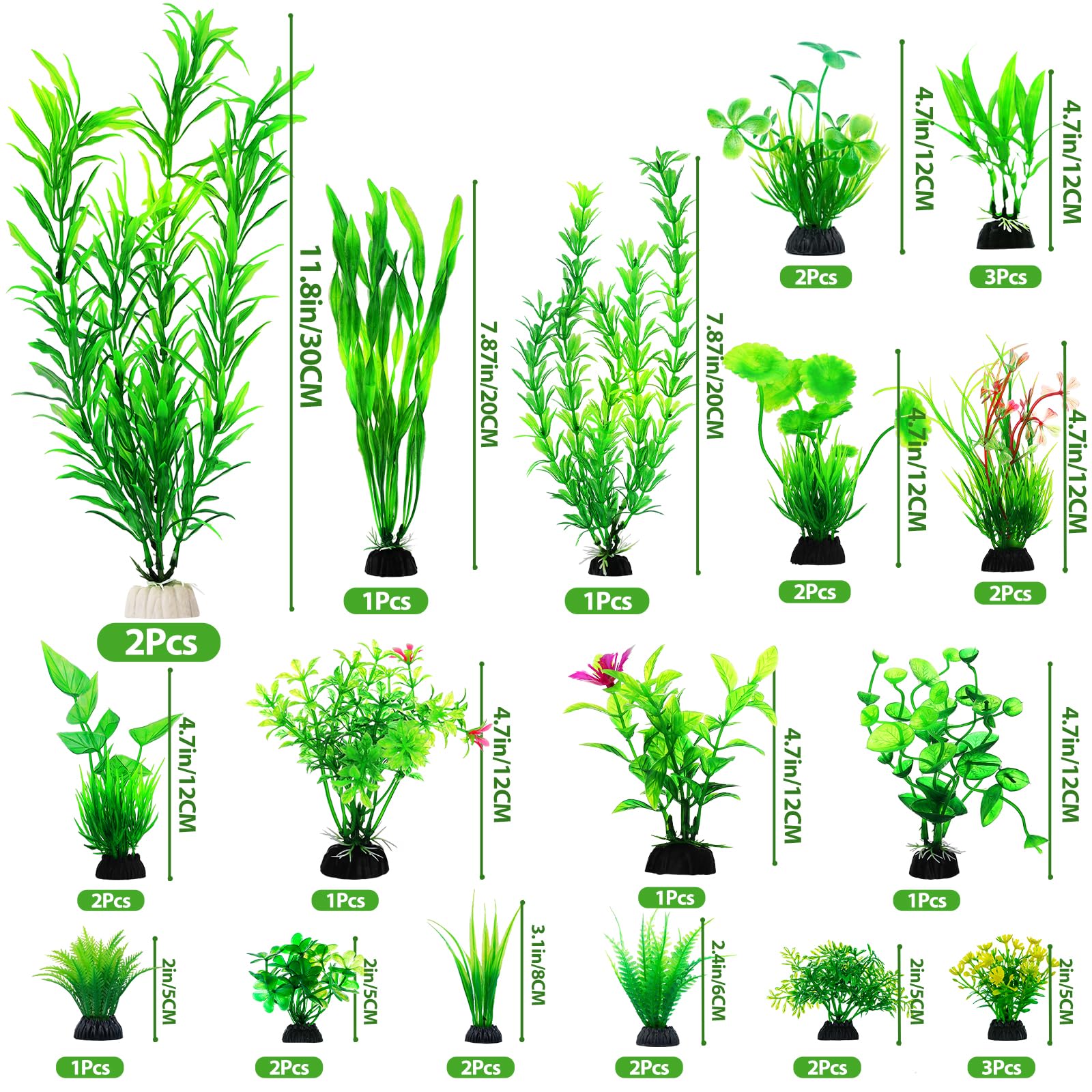 CousDUoBe plantes d'aquarium de hauteurs variées pour personnaliser l'agencement.