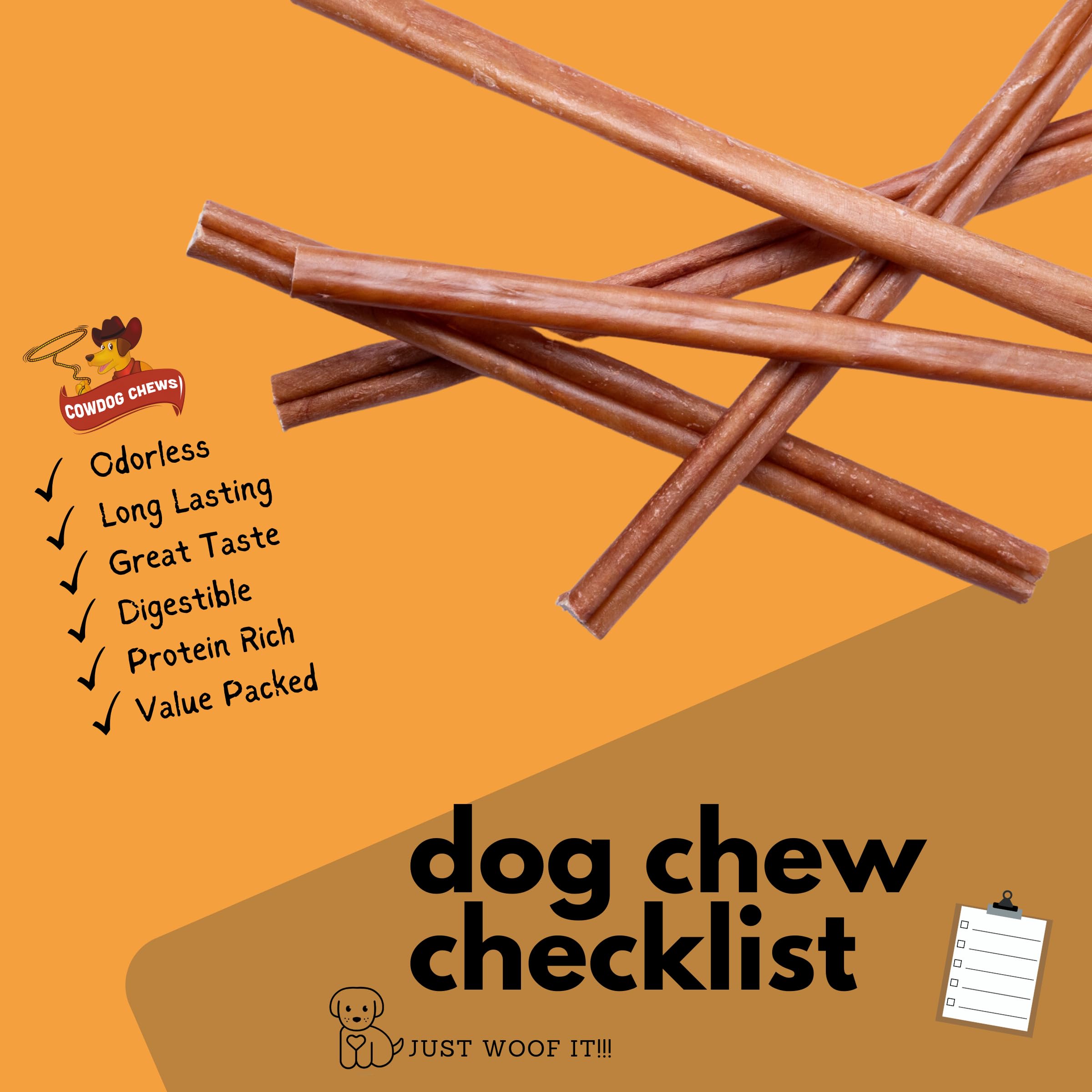 Cowdog Chews Bâton Bully Boeuf longue-duree, mastication durable pour les sessions longues.