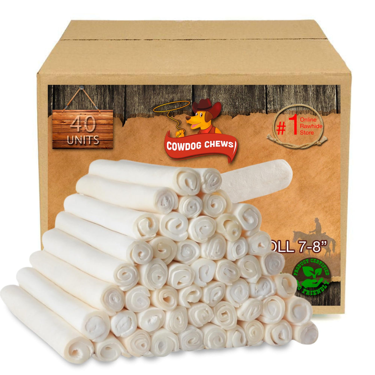 Cowdog Chews rouleau cuir de boeuf 7-8 pouces pour dentition et mastication prolongée.