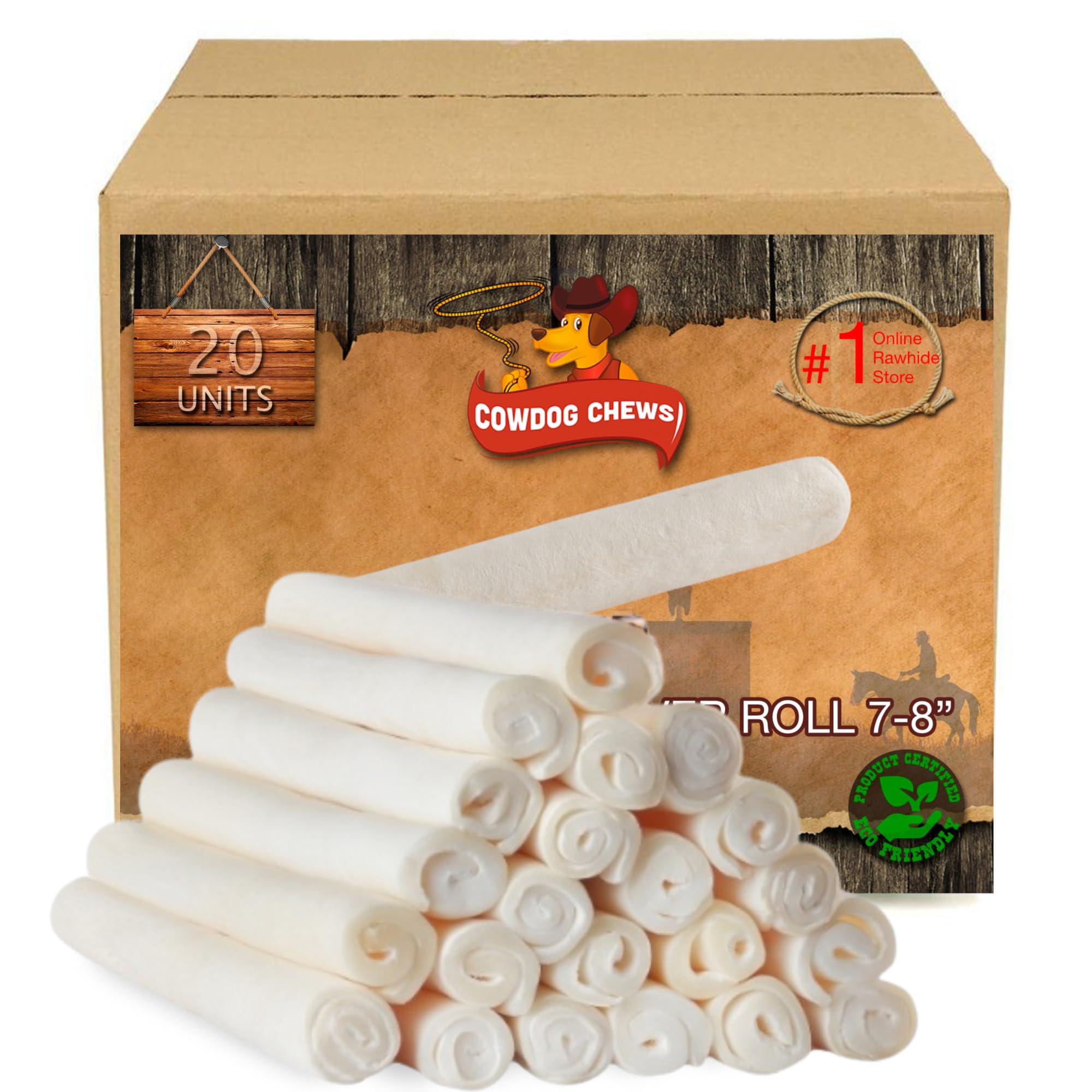 Cowdog Chews Beefhide Roll – os à mâcher robuste 7-8 pouces pour chiens actifs.