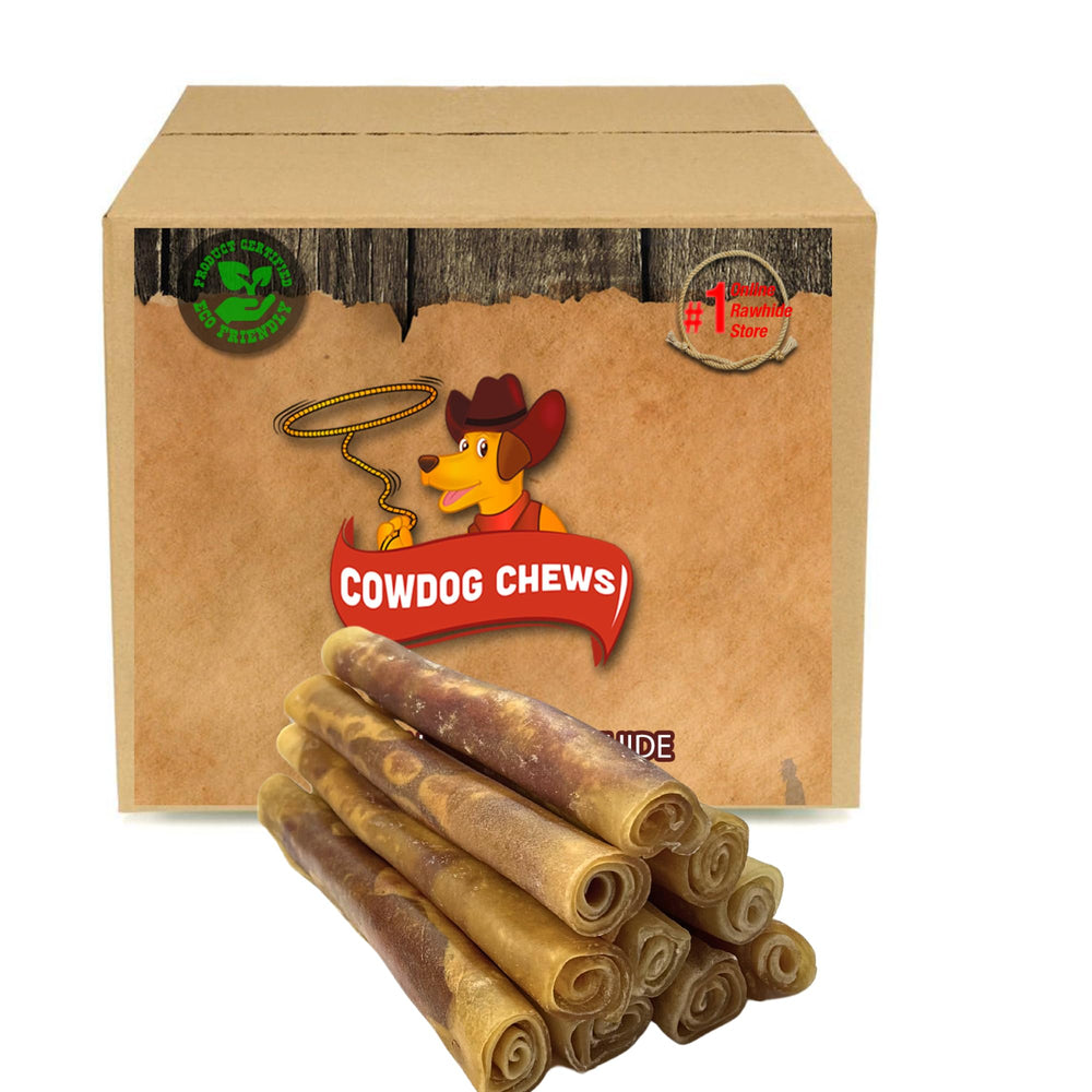 Cowdog Chews rouleaux gourmets viande remplis, lot dix, pour mâcher durablement.