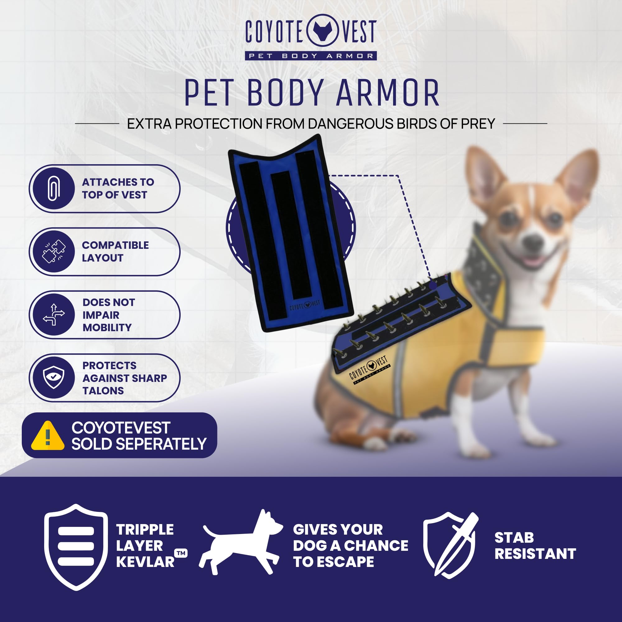 CoyoteVest HawkShield avec bandes auto-agrippantes pour attache rapide et fixation sécurisée.
