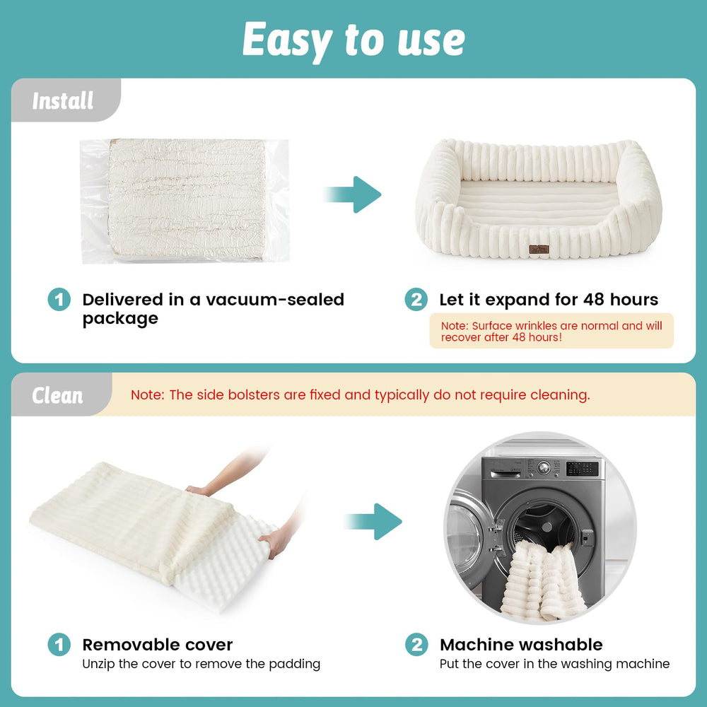Dimensions COZY KISS 35x25x8 pouces, lit rectangle crème pour animaux.