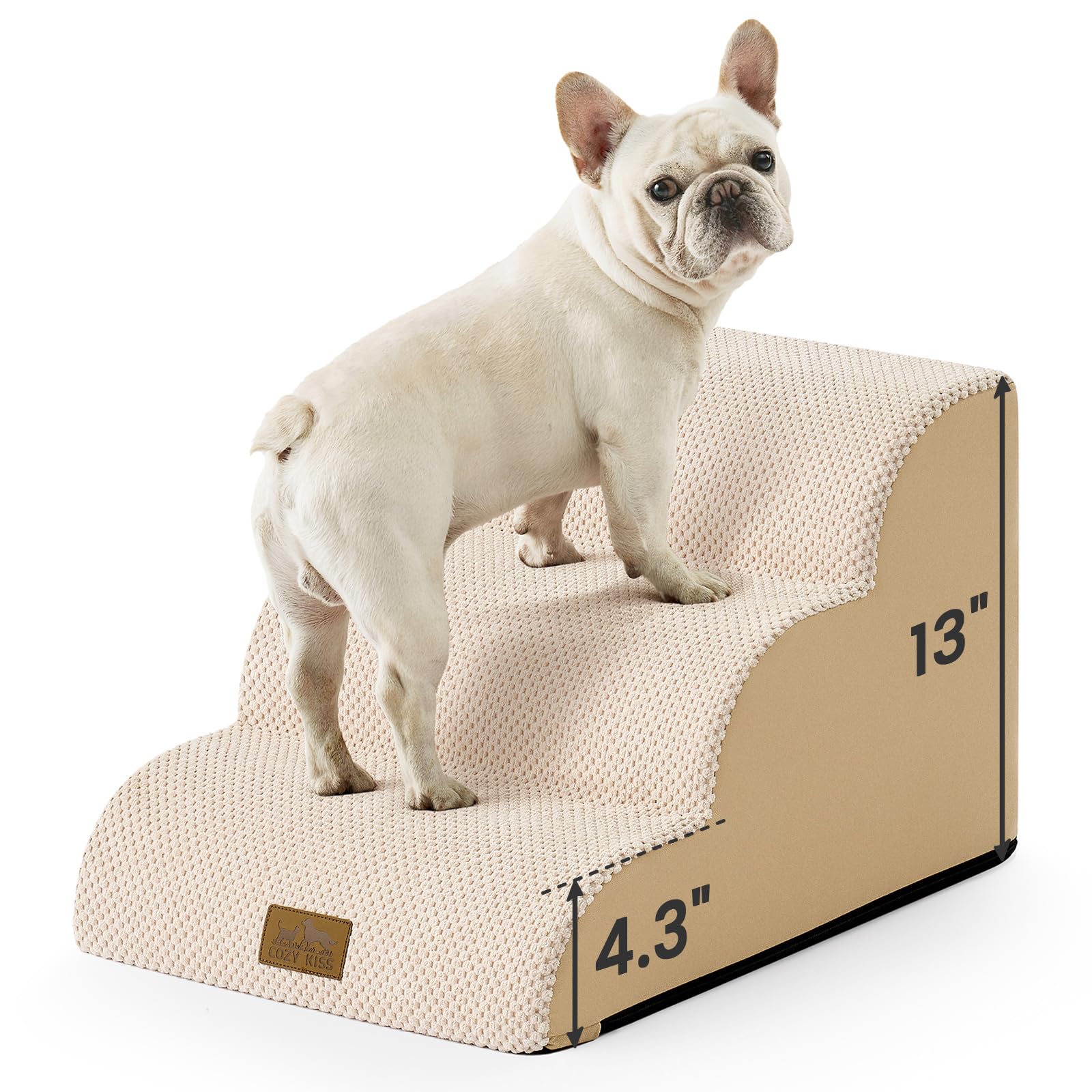 COZY KISS escalier pour chien petit, 3 marches, 13 po, stable et sûr.