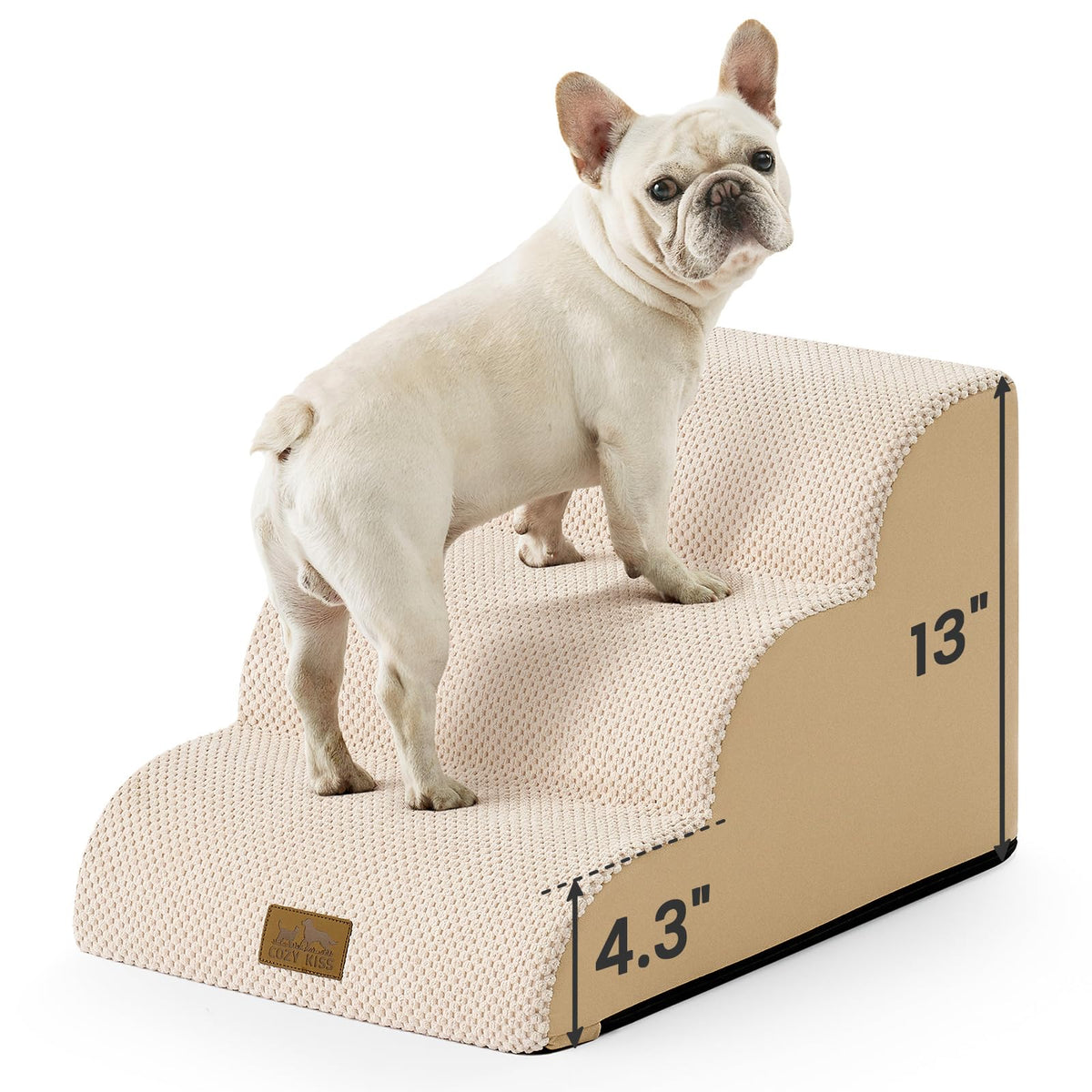 COZY KISS escalier pour chien petit, 3 marches, 13 po, stable et sûr.