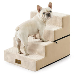 COZY KISS escalier pour chien petit beige utilisé sur canapé pour un accès sûr.