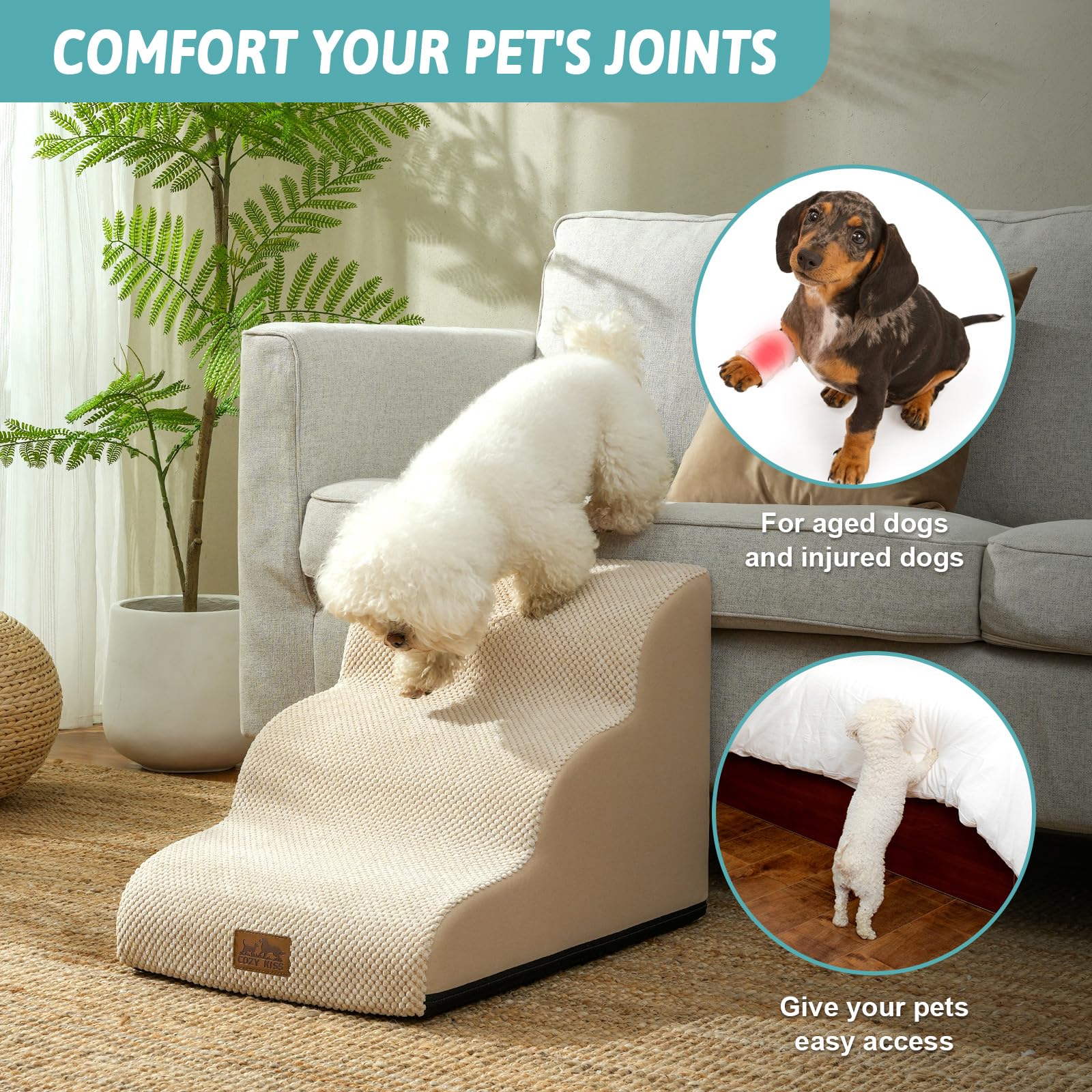 COZY KISS Escalier chien petit mousse-densite – soutien des articulations lors du saut.