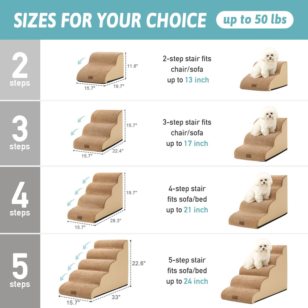 COZY KISS escalier chien petit – mousse haute densité pour soutenir les petites articulations.