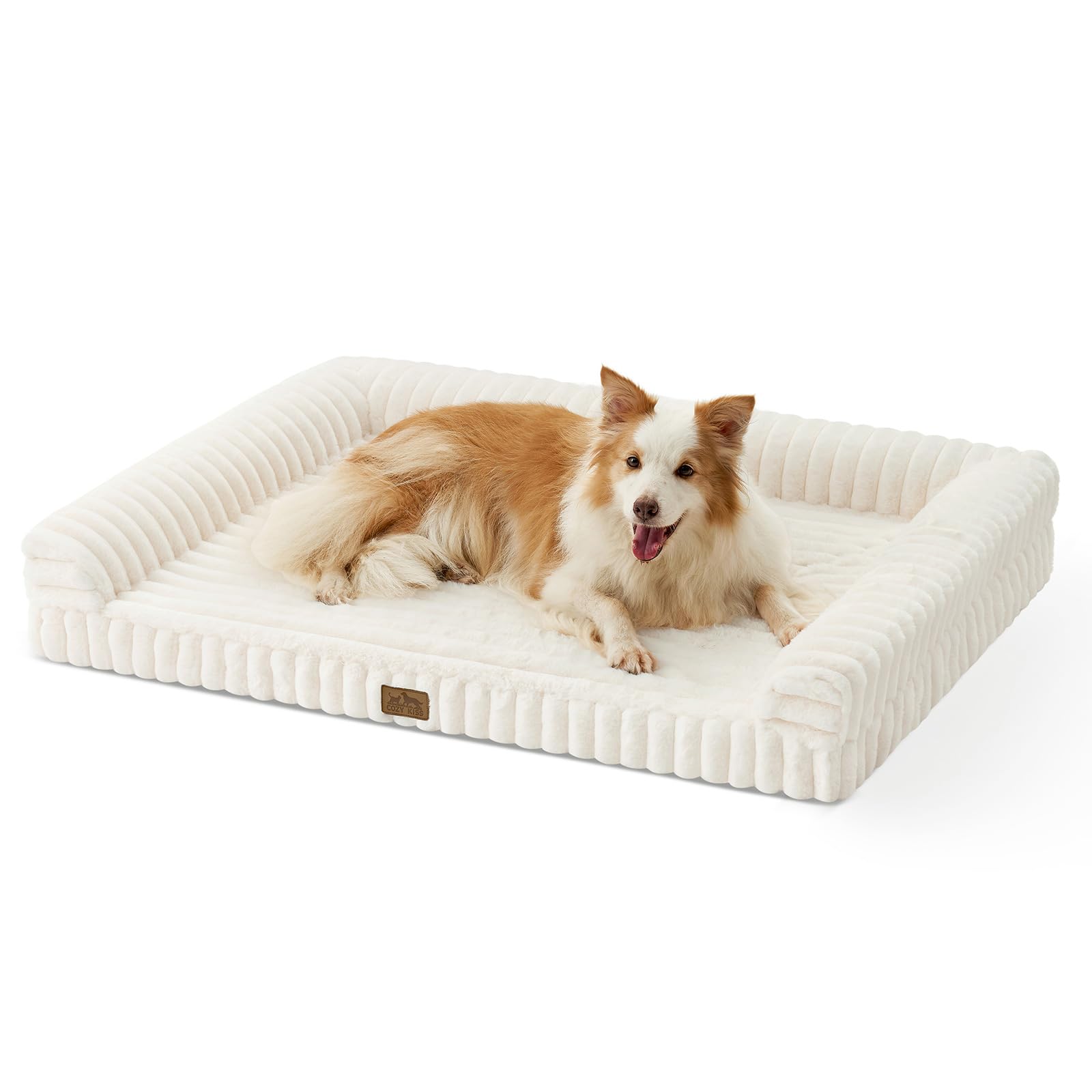 COZY KISS grand lit chien en fourrure lapin faux crème, repos douillet.