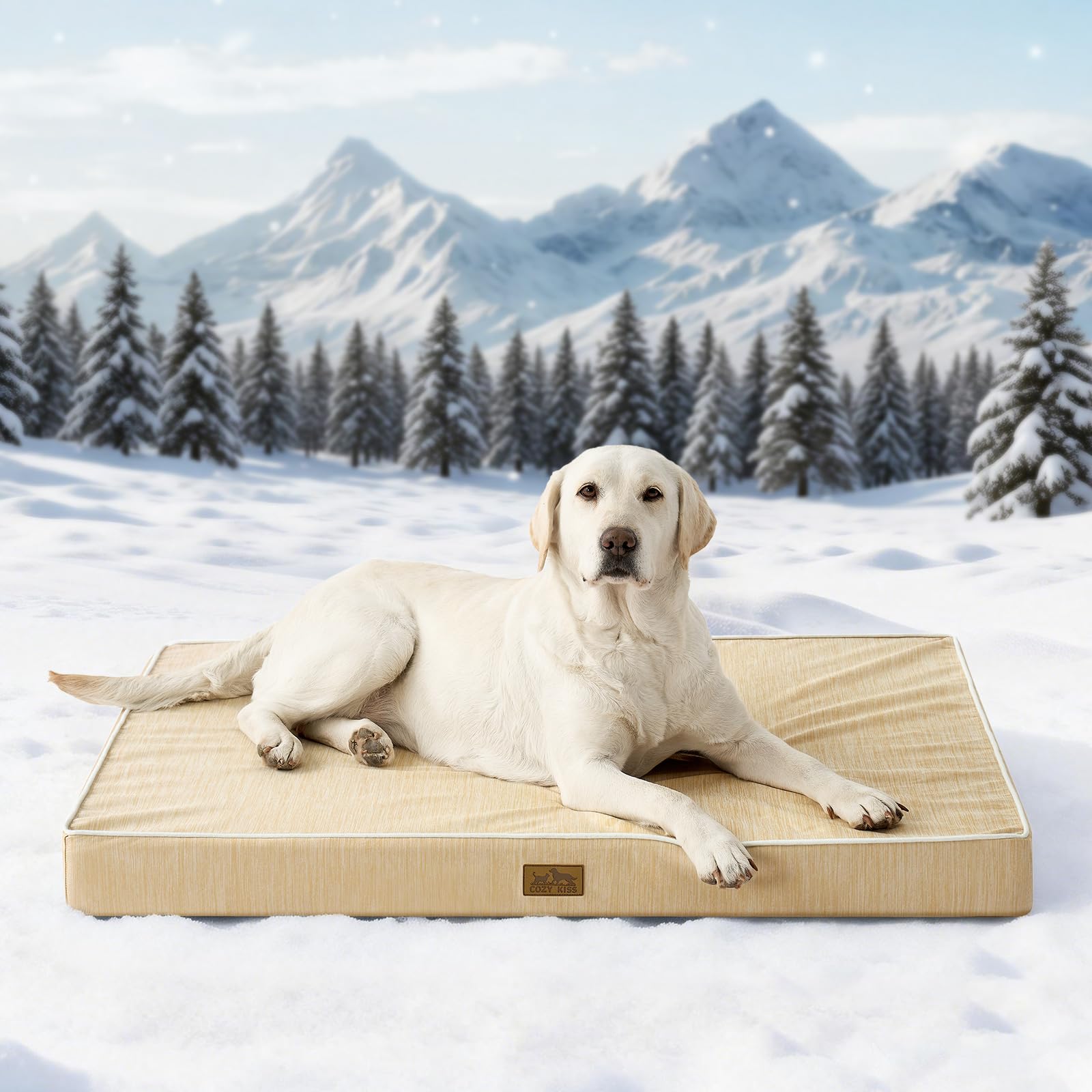 Cozy Kiss grand lit orthopedique beige offre un confort durable pour chiens.