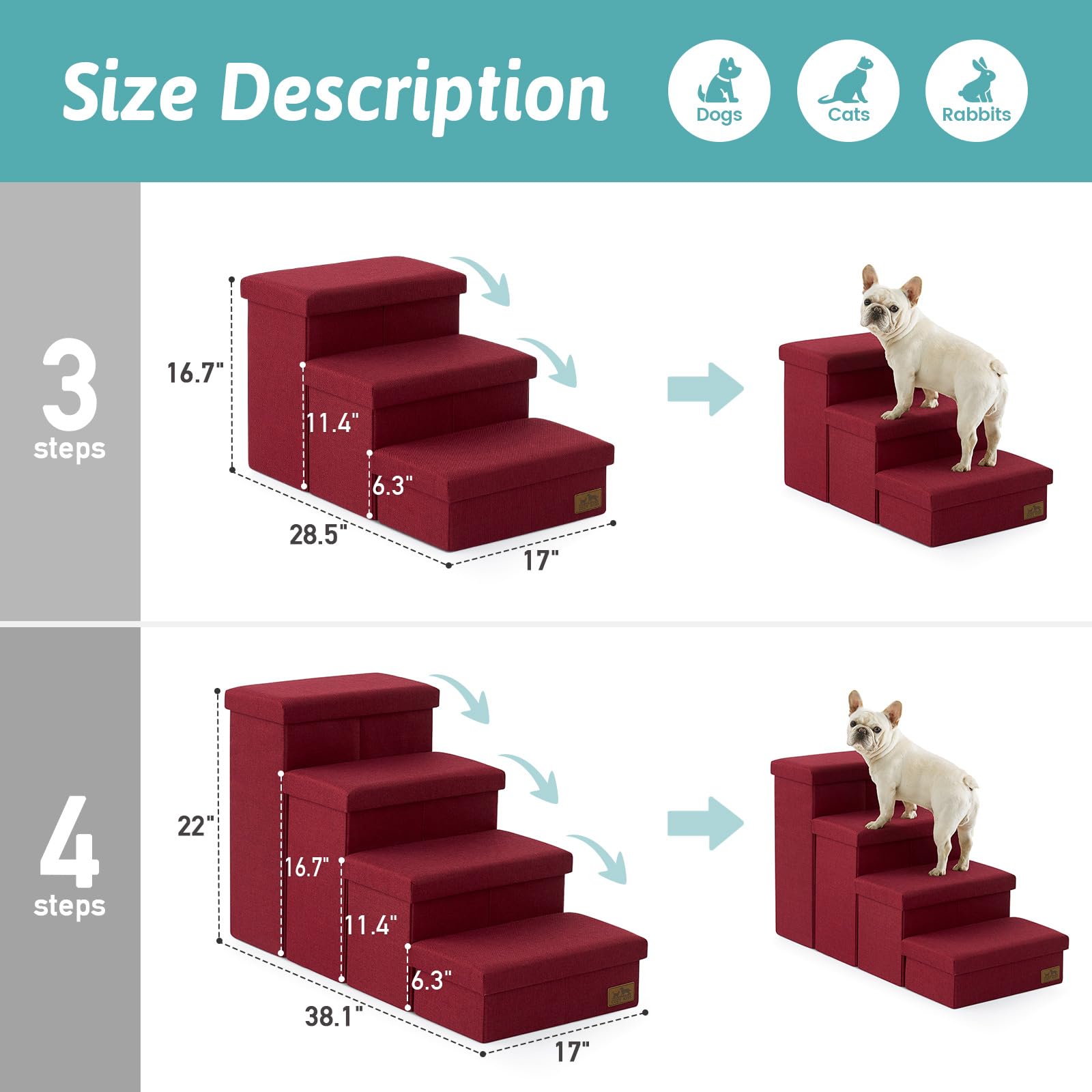 Pas chien 3 etapes anti glissement Cozy Kiss, stabilite assuree