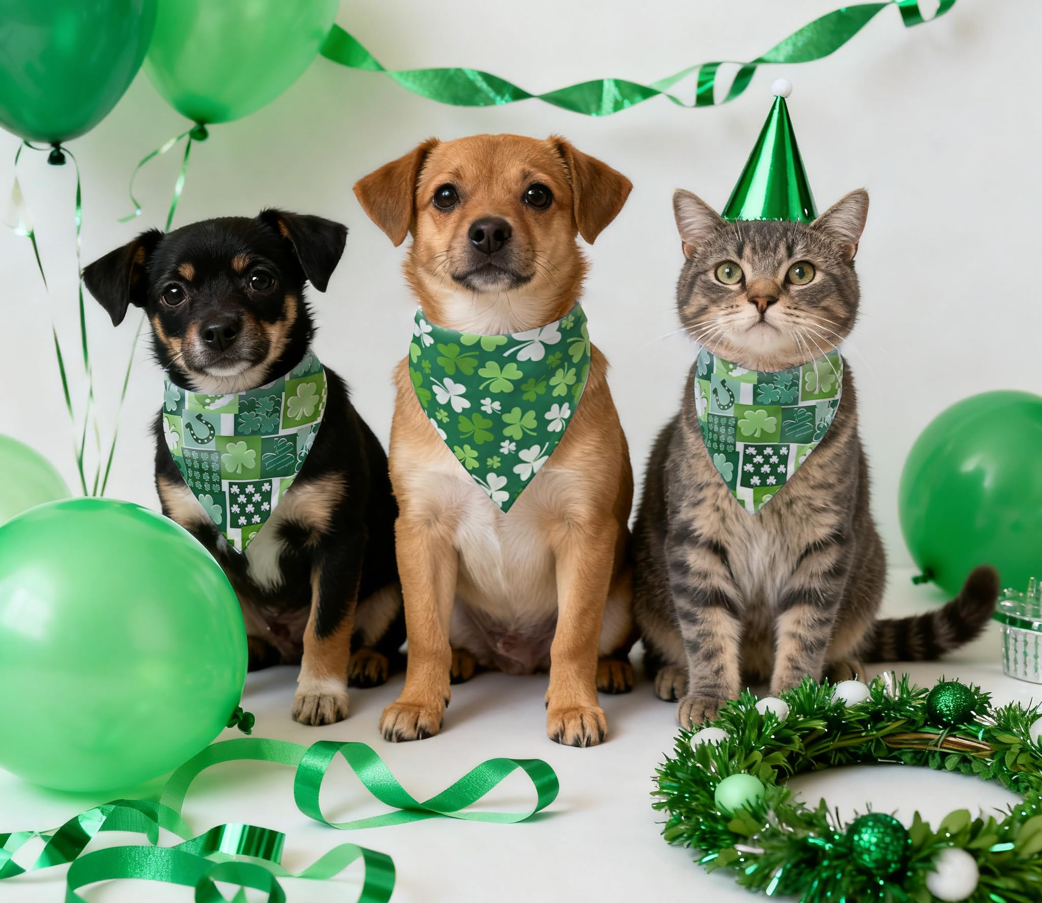 Bandana CozyHaus chat et chien Saint-Patrick, ensemble coordonné festif.