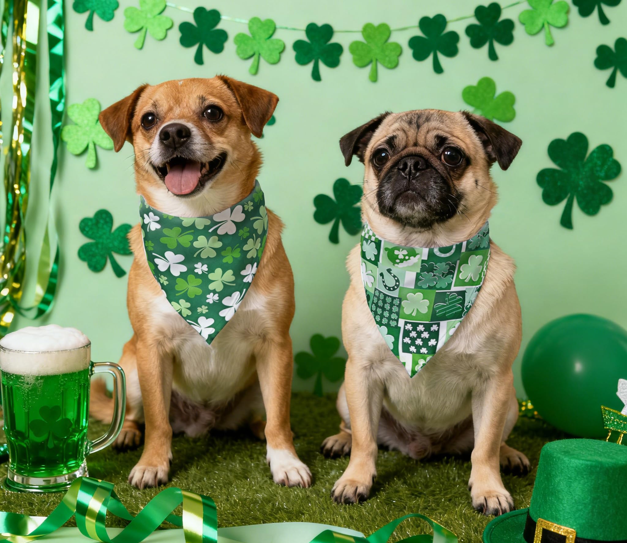 CozyHaus bandana vert Saint-Patrick en séance photo familiale, ambiance festive.