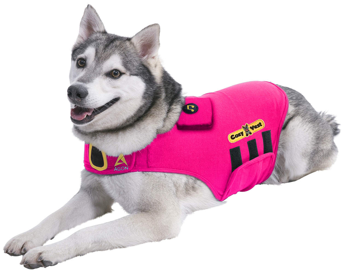 CozyVest gilet anti-anxiété pour chien rose — pression rassurante et confort durable.