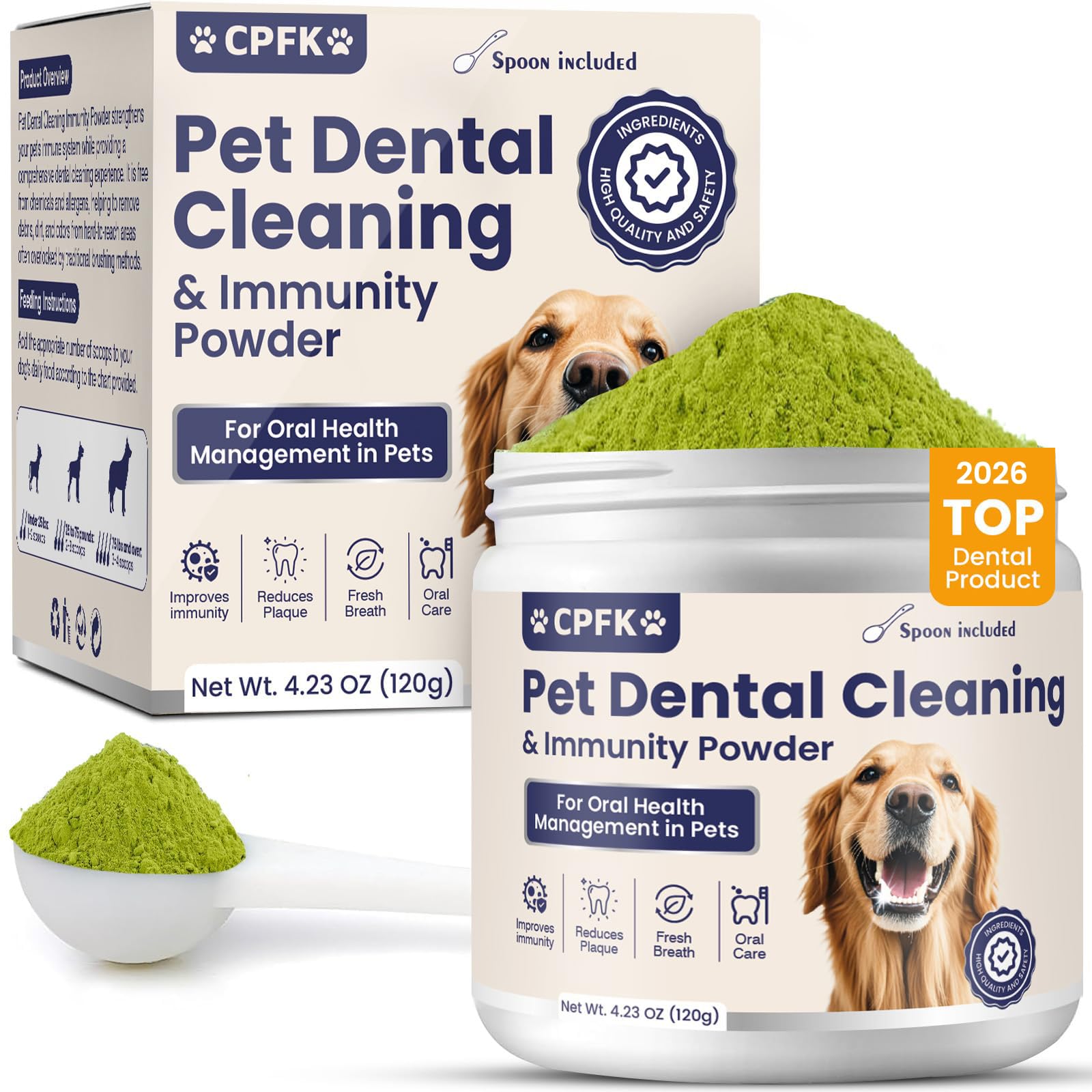CPFK Poudre dentaire pour chien – emballage pratique pour un usage quotidien sans brossage.