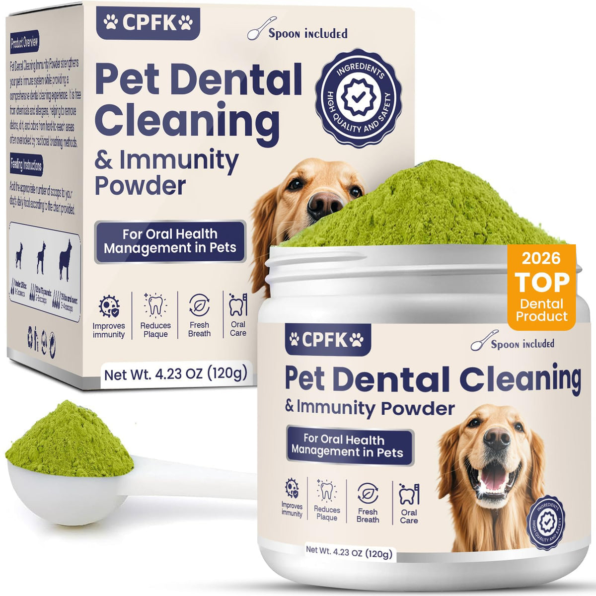 CPFK Poudre dentaire pour chien – emballage pratique pour un usage quotidien sans brossage.