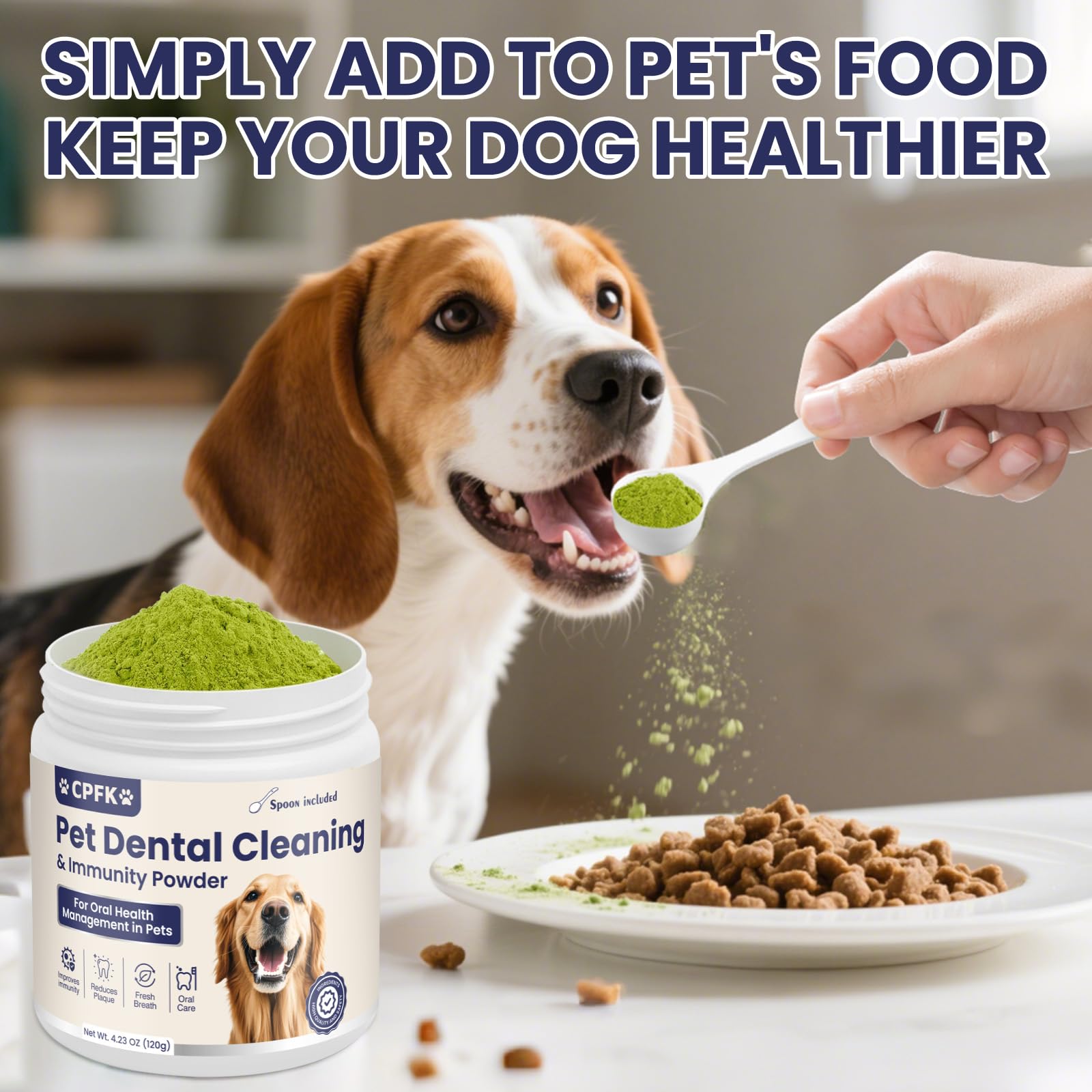 CPFK Poudre dentaire pour chien – convient à toutes les races et âges grâce à des composants probiotiques.
