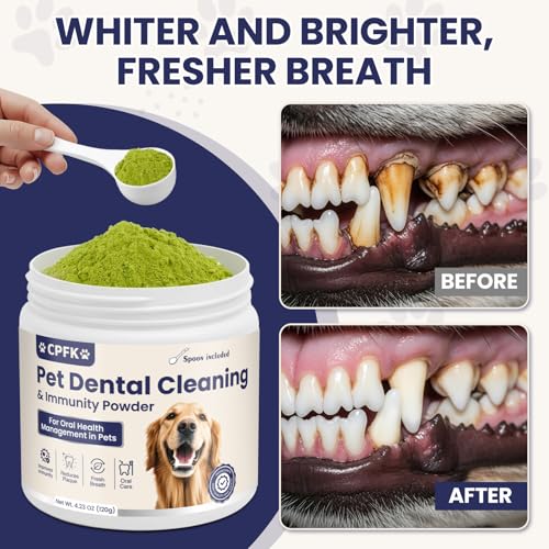 CPFK Poudre dentaire pour chien – saupoudrée sur la nourriture pour haleine plus fraîche.