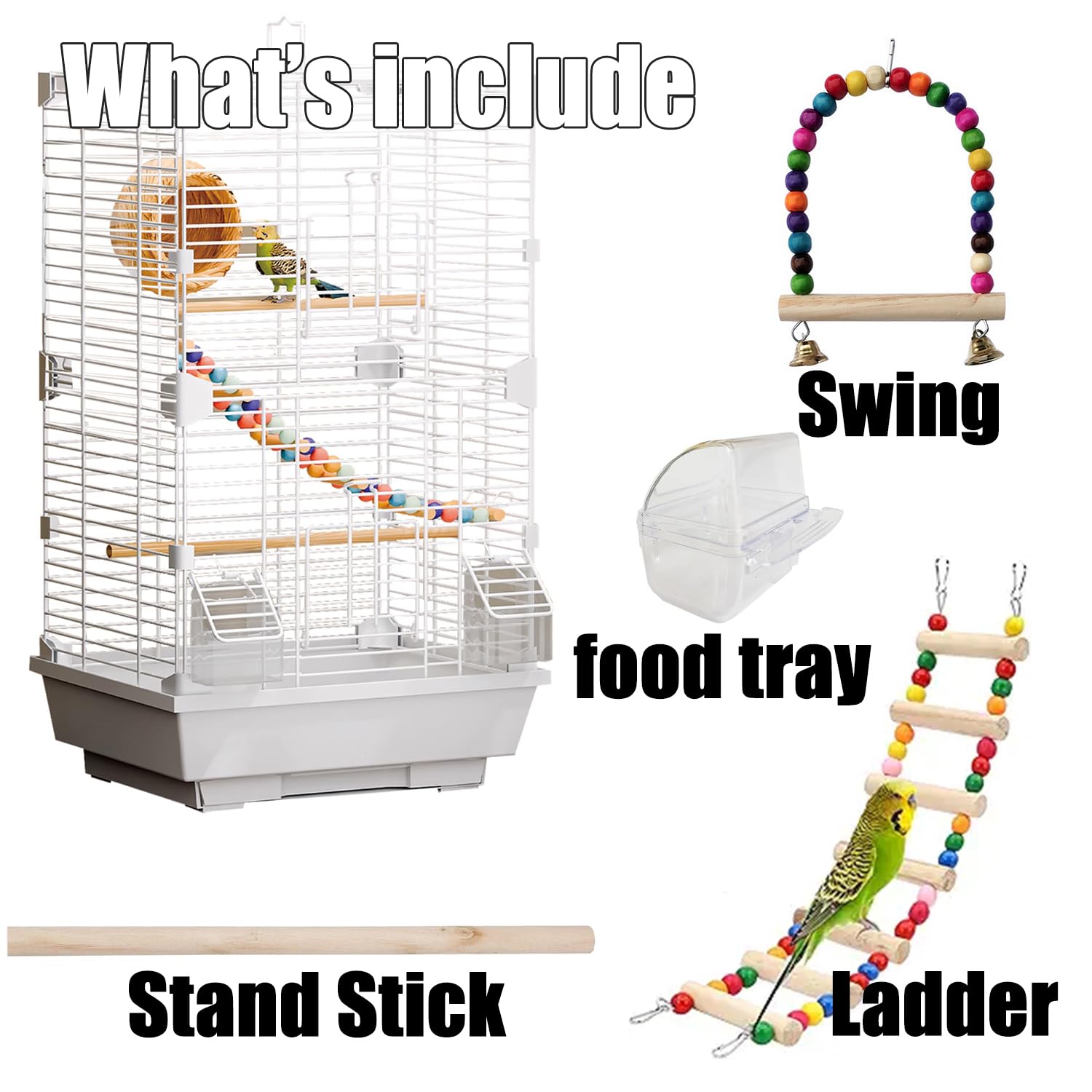 Craftsboys Cage à oiseaux Basic – plateau amovible facilitant le nettoyage rapide.