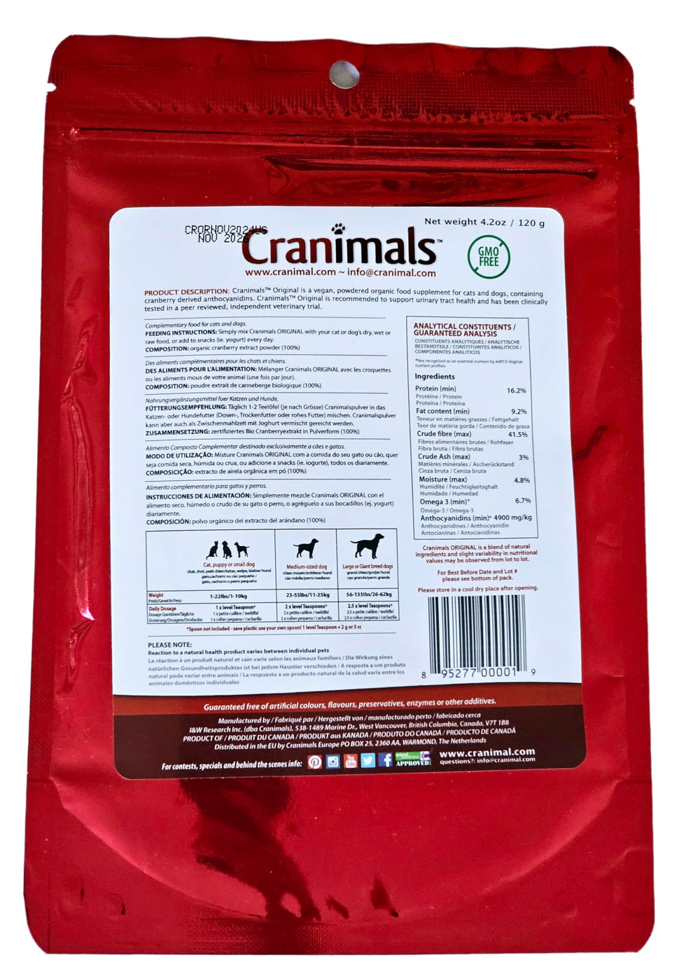 Cranimals: poudre de canneberge facile à ajouter dans l’alimentation animale.