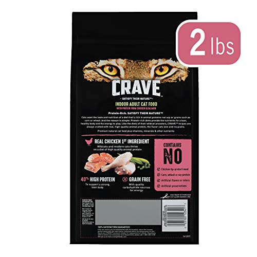 CRAVE emballage 2 lb et ingredients principaux poulet et saumon.