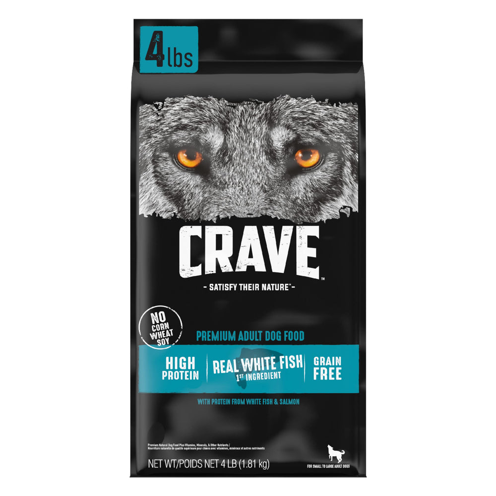 CRAVE sac de 4 lb sans céréales au saumon et poisson blanc pour chiens actifs.