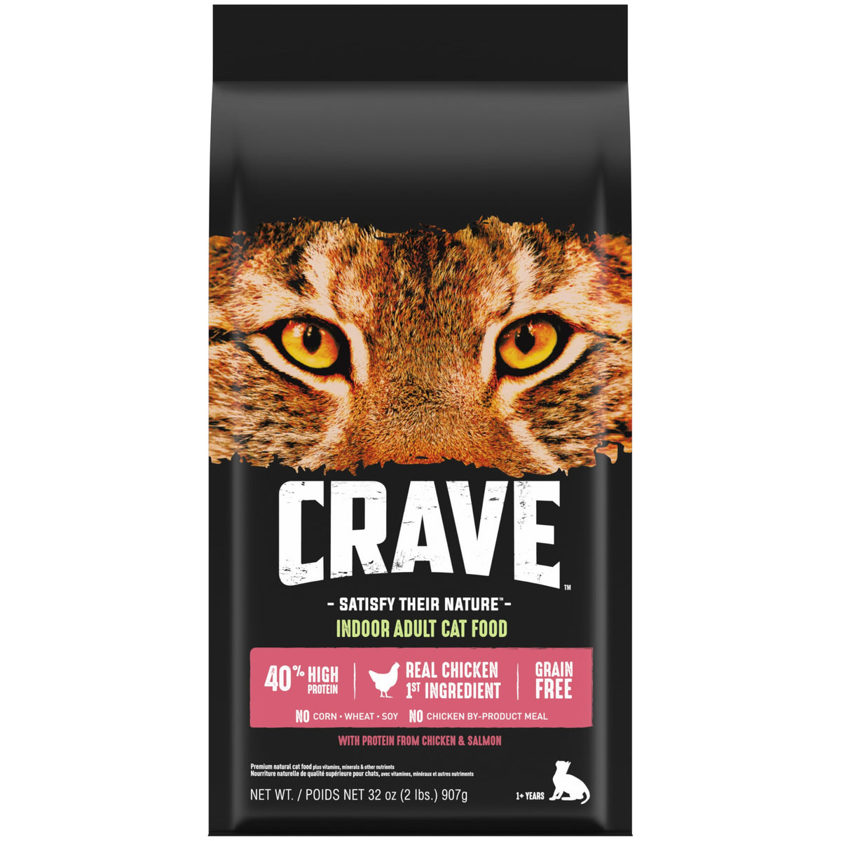 CRAVE croquettes sans cereales pour chat interieur au poulet et saumon energie.