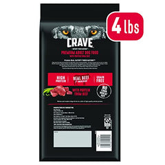 Croquettes CRAVE boeuf pour chien adulte, protéine élevée et saveur carnée.