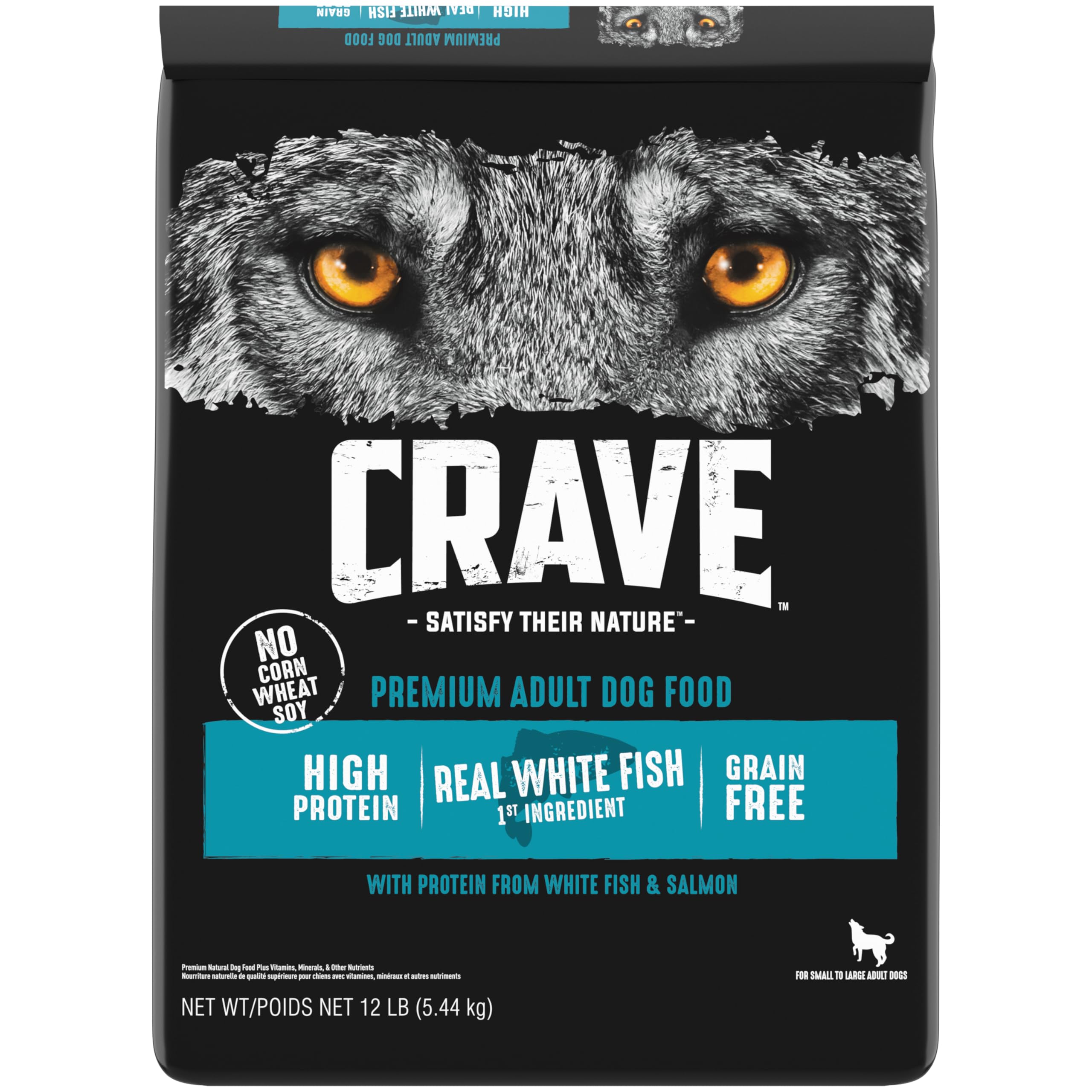 CRAVE sac ch ie n poisson blanc saumon 12 livres – alimentation complète pour chiens adultes