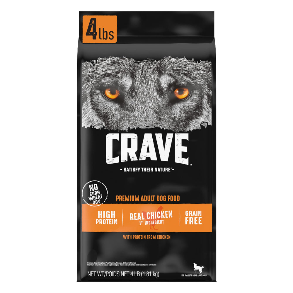 CRAVE Sac poulet 4 lb, croquettes sans céréales pour chien adulte, énergie quotidienne.