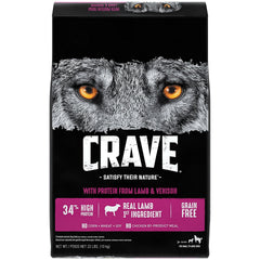 CRAVE sans céréales pour chien adulte à l’agneau, sac de 10 kg — emballage pratique.