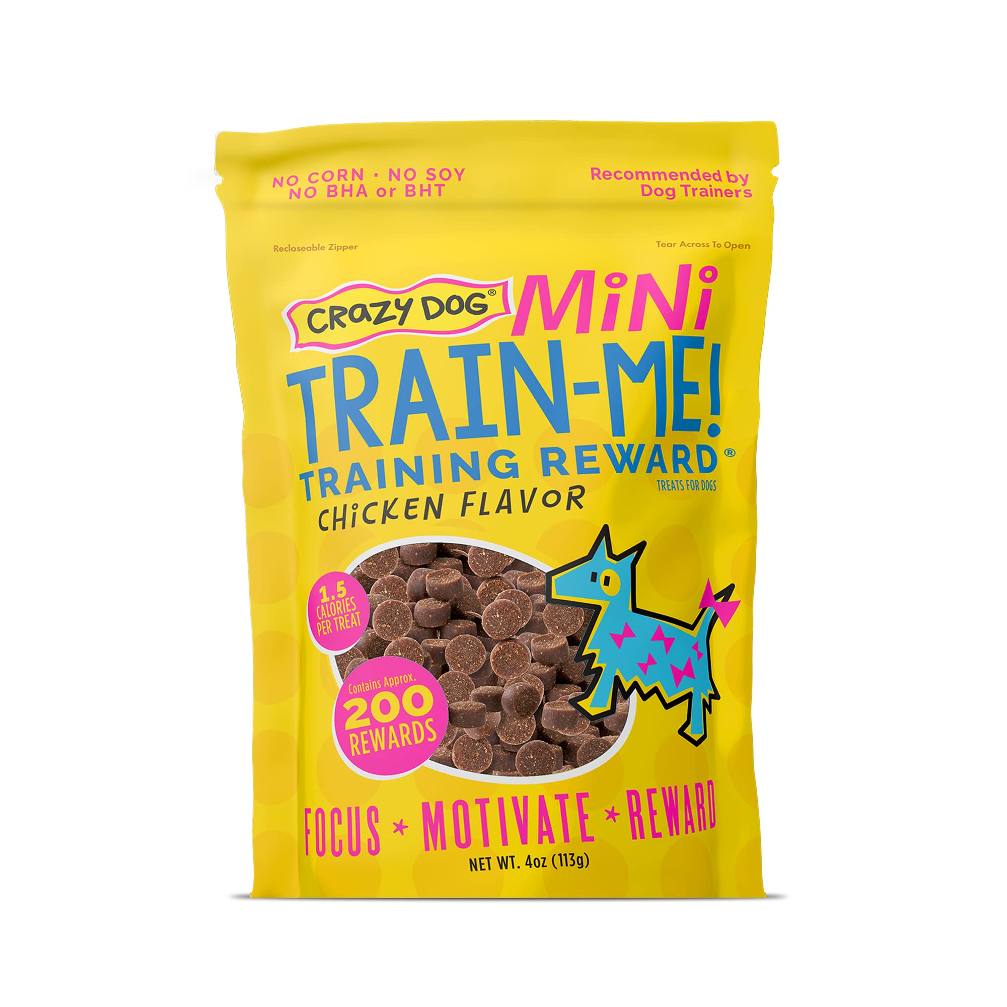 Crazy Dog Train-Me! mini-recompenses dans un paquet 4 oz, idéal pour démarrer l'entraînement.