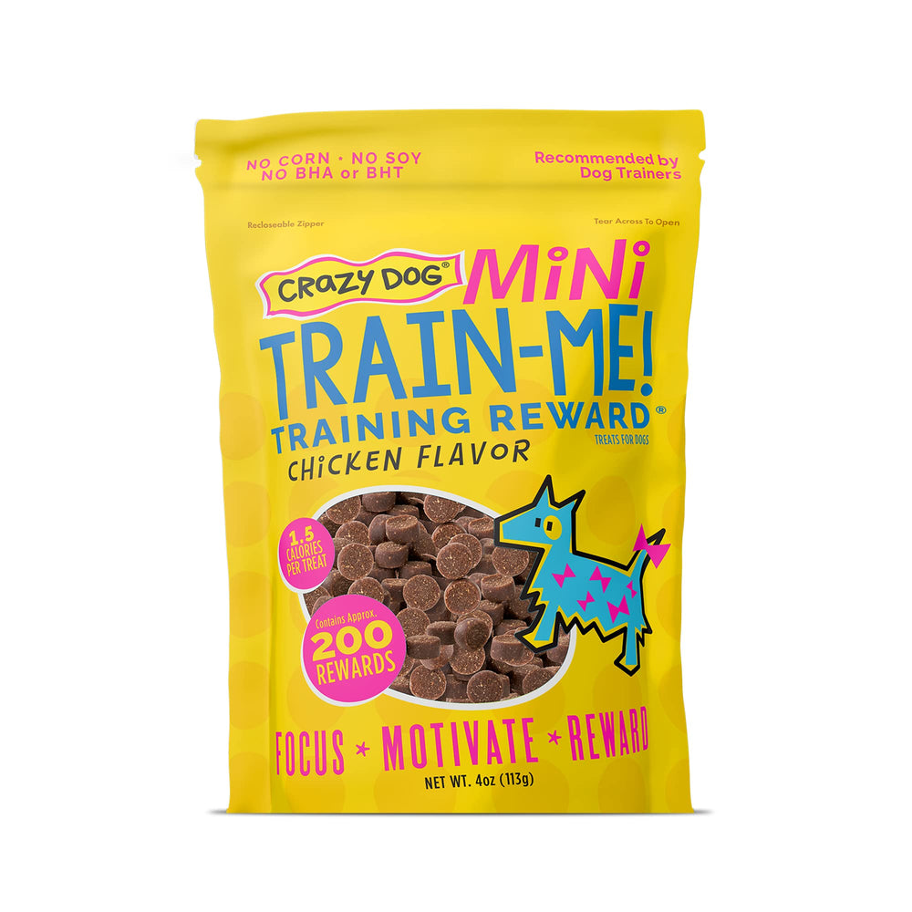 Crazy Dog Train-Me! mini-recompenses dans un paquet 4 oz, idéal pour démarrer l'entraînement.