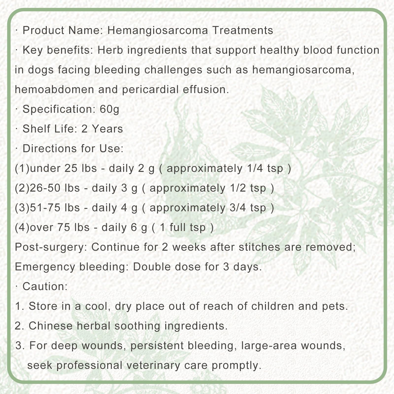 Crazzartmon Poudre Sanqi Yunnan – usage après chirurgie chez le chien
