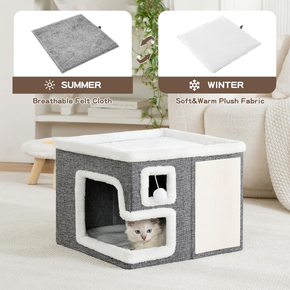 Crispedia cachette chat coussins réversibles velours et lin pour saisons variées.