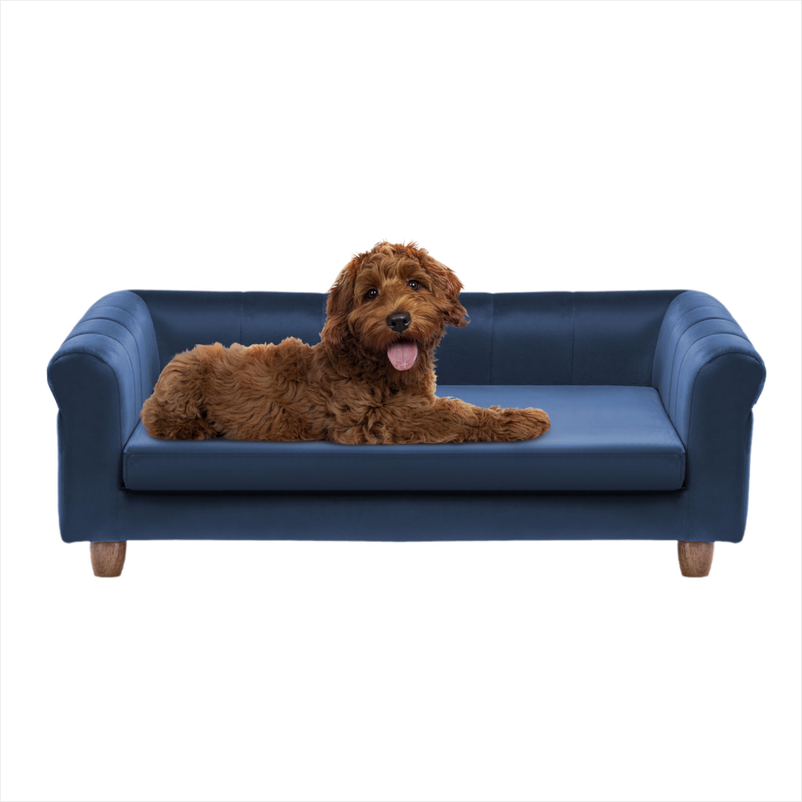 CRITTER SITTERS canapé-chien-velours-bleu-marine: repos confortable pour chien de taille moyenne à grande.
